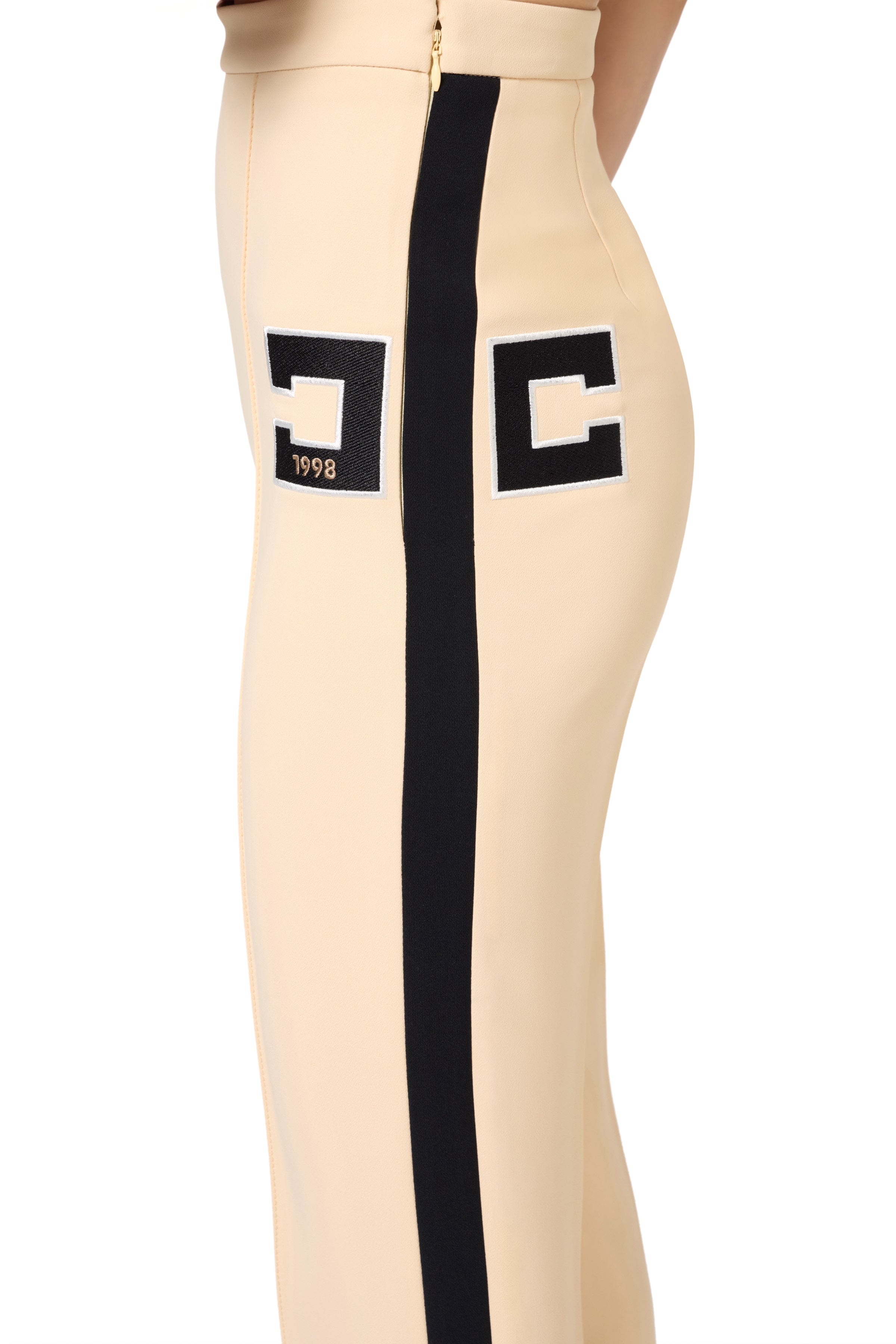Stretch crêpe straight trousers with bands and logo embroidery | LAST PIECE: 42/46