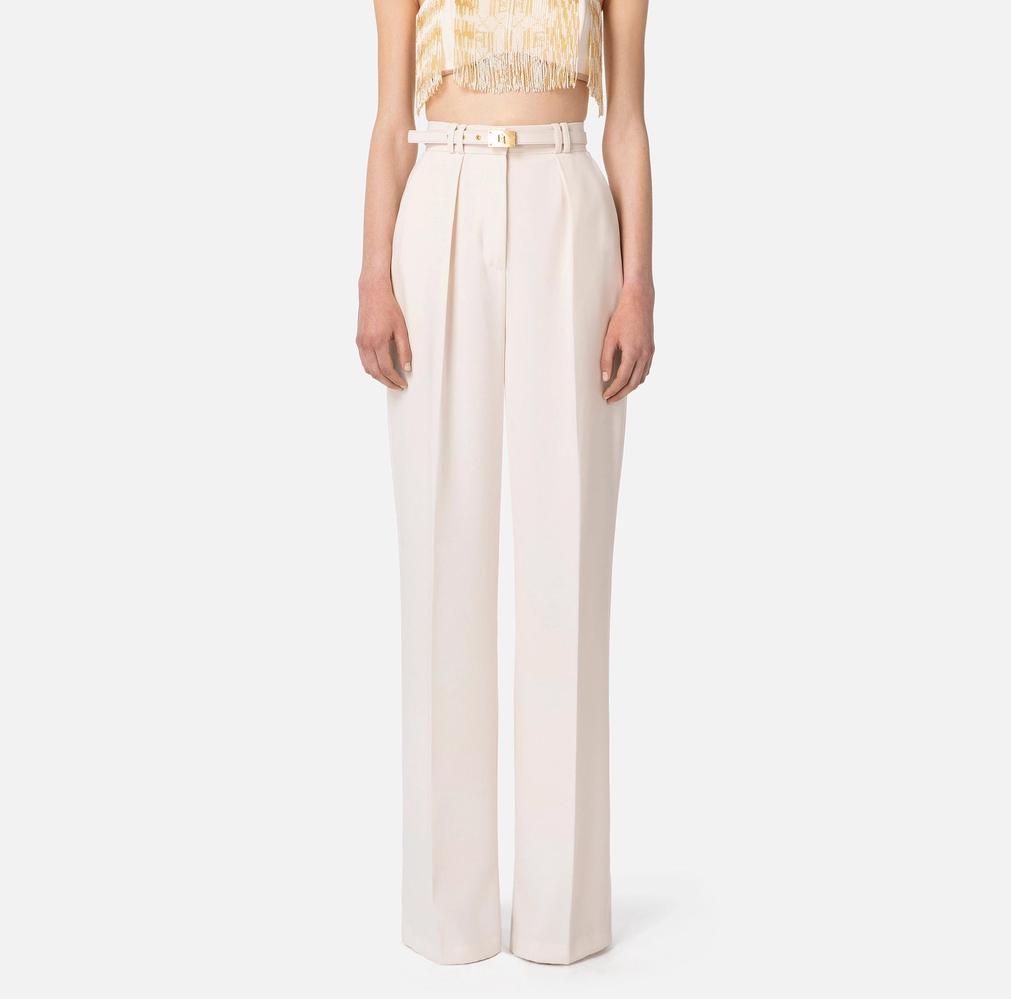 Palazzo trousers in crêpe fabric with belt