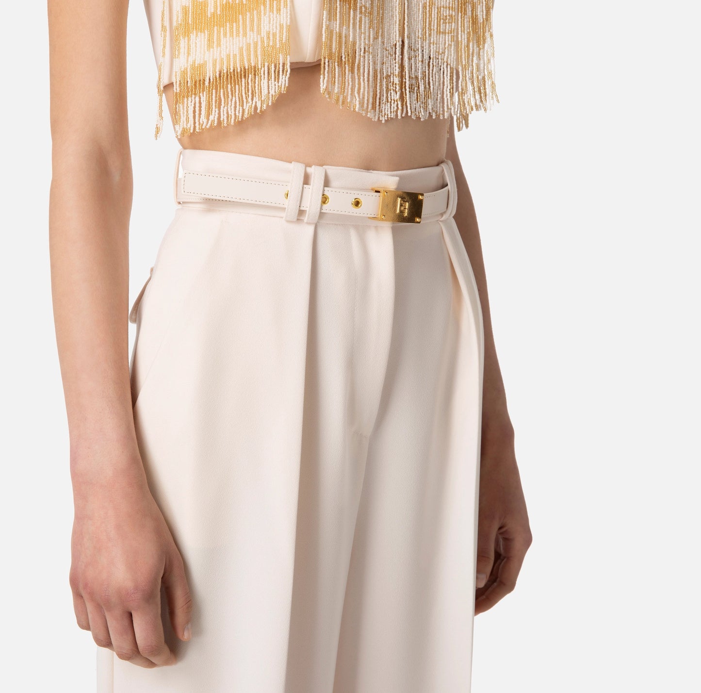 Palazzo trousers in crêpe fabric with belt