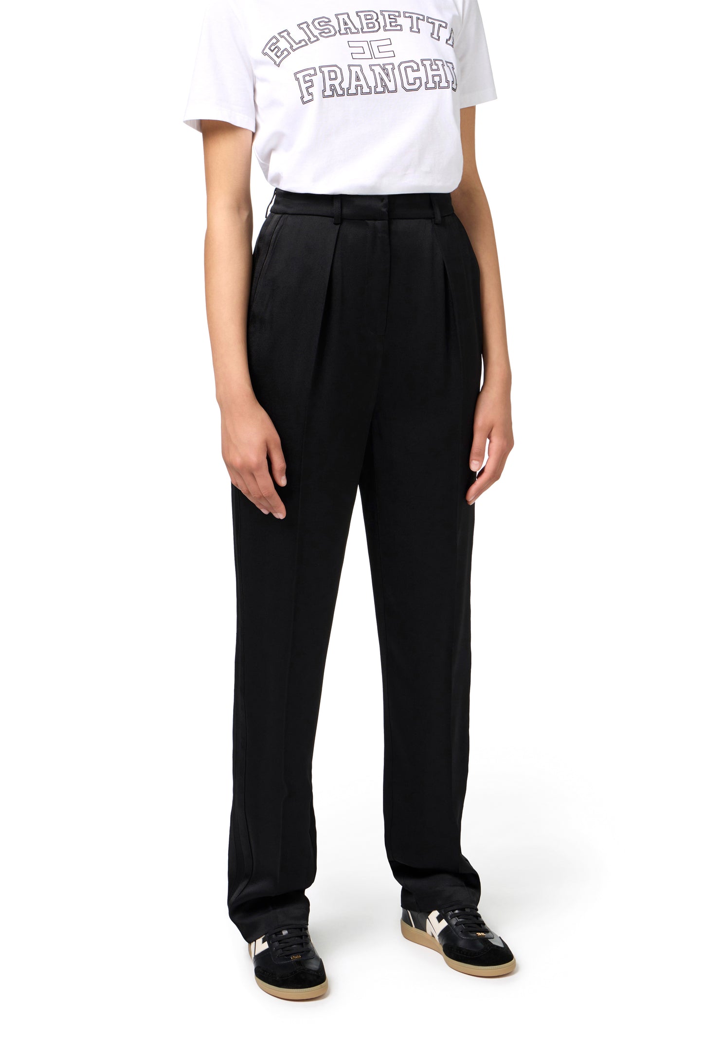 Straight enver satin trousers with satin bands