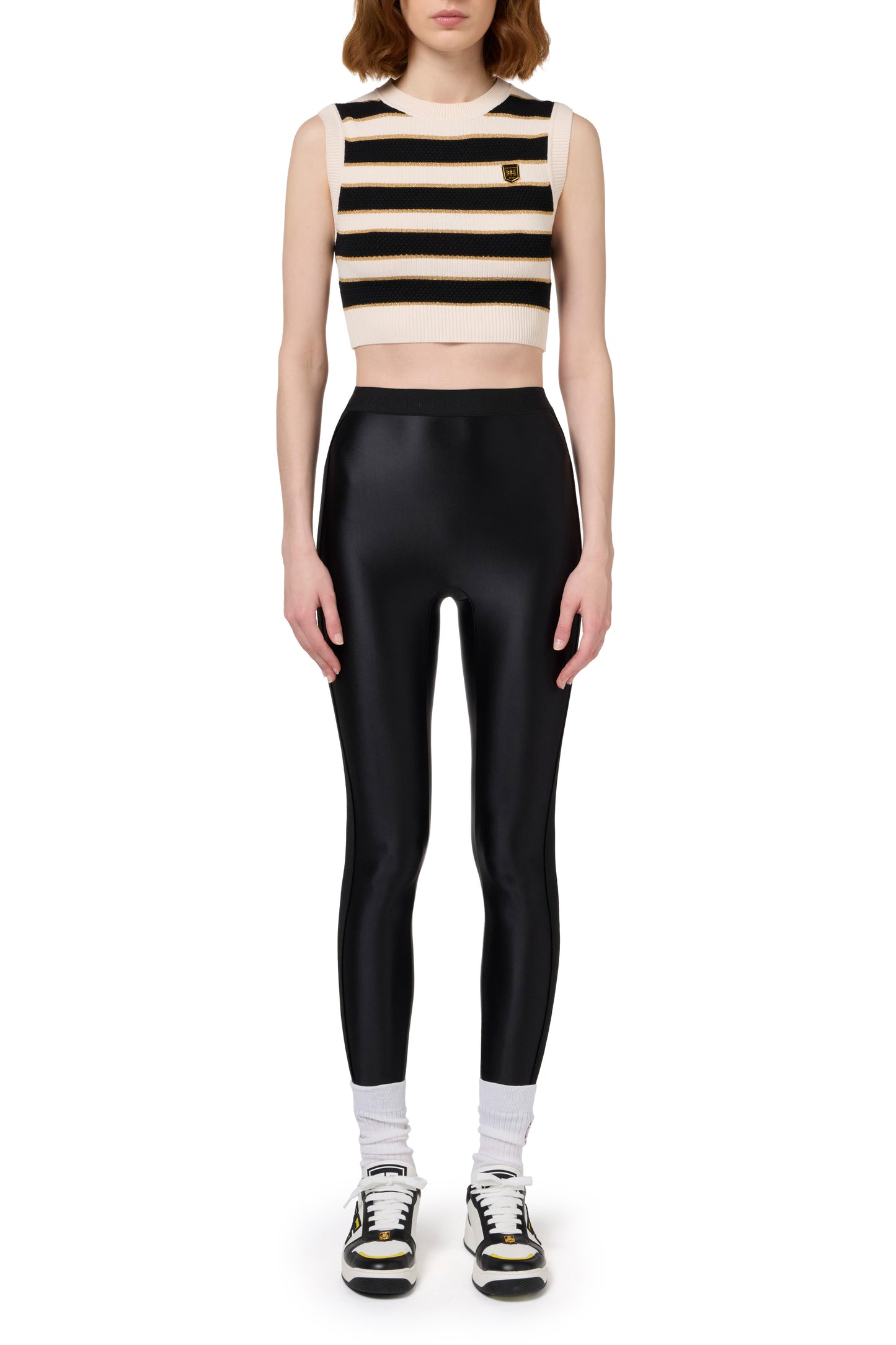 Shiny Lycra leggings with logoed elastic