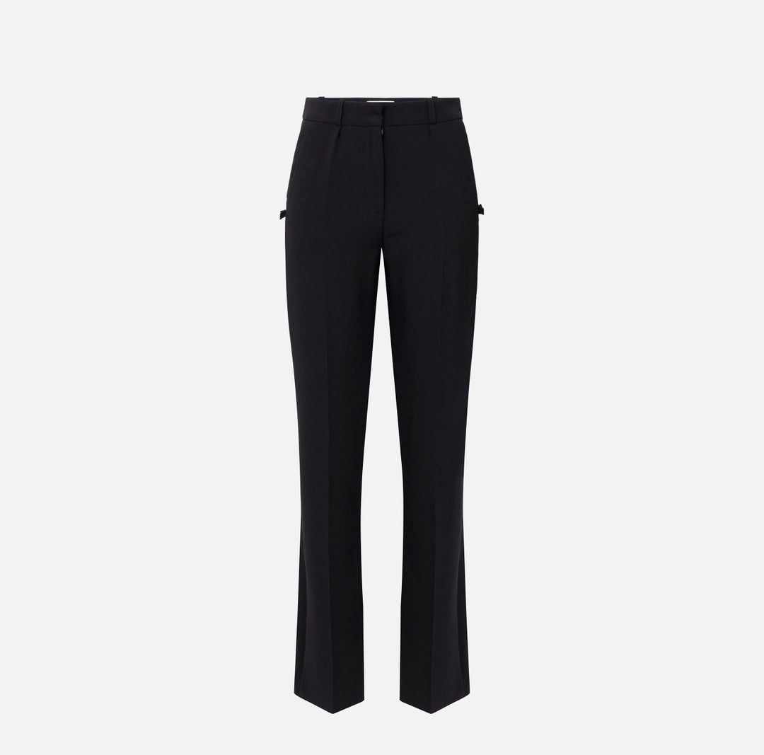 Straight trousers in lightweight crêpe fabric with satin band | LAST PIECE: 40