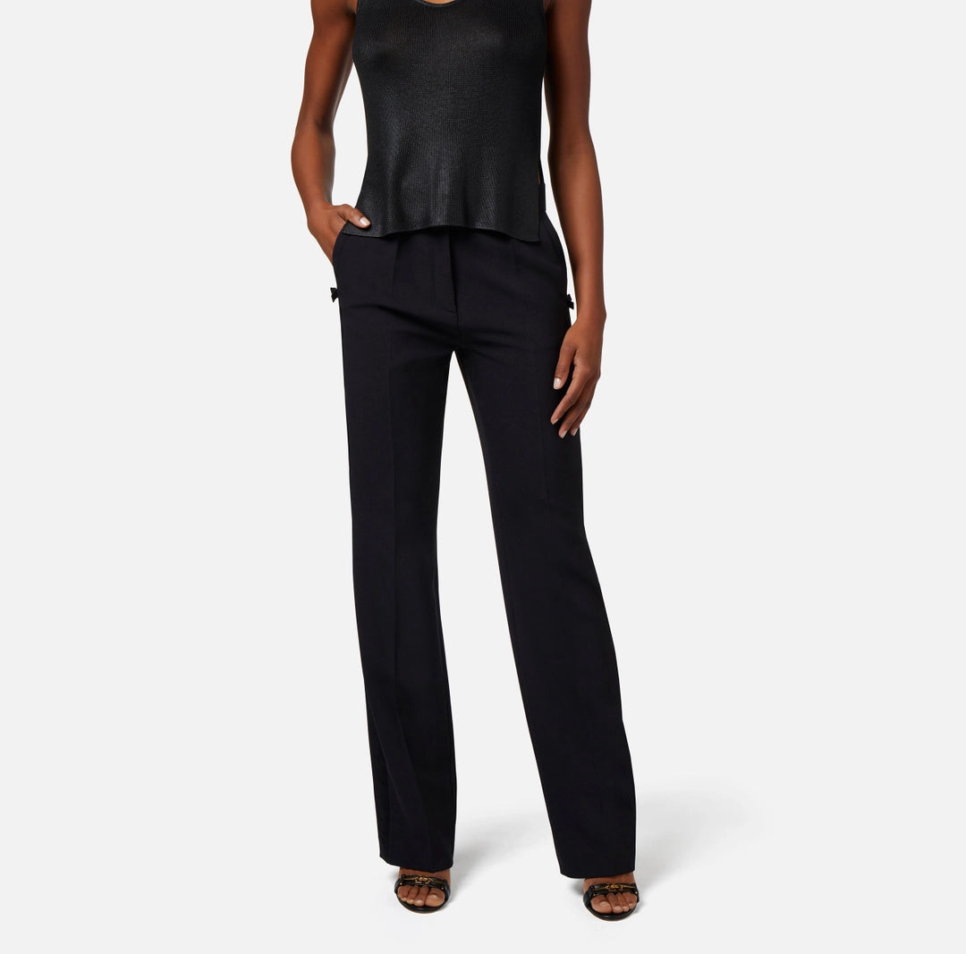 Straight trousers in lightweight crêpe fabric with satin band | LAST PIECE: 40