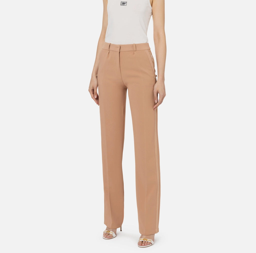 Straight trousers in lightweight crêpe fabric with satin band | LAST PIECE: 40