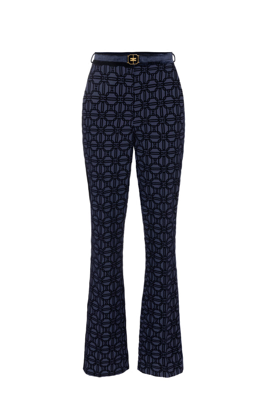 Straight trousers in flock crêpe fabric with belt