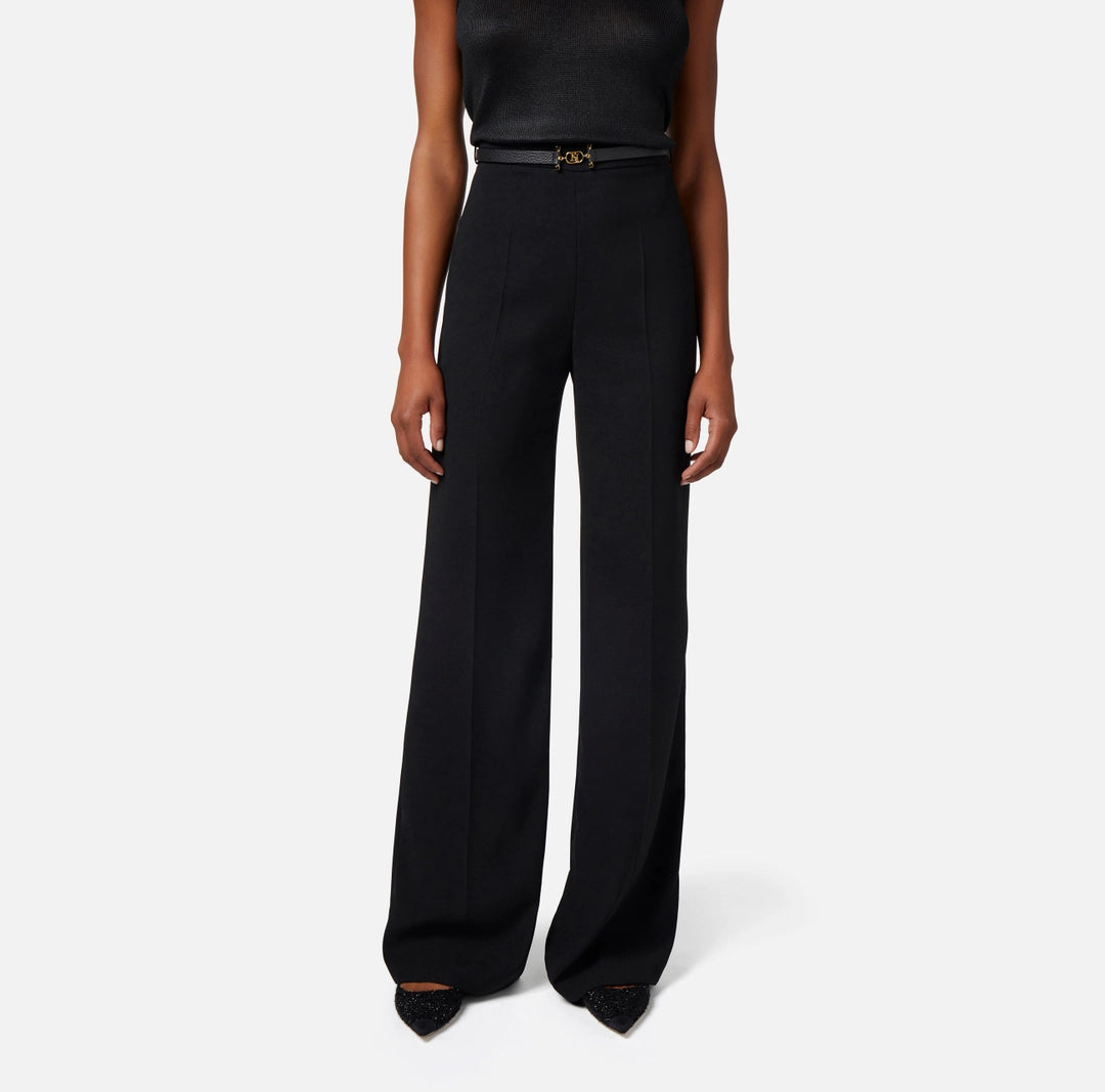 Palazzo trousers in flowing crêpe fabric with belt