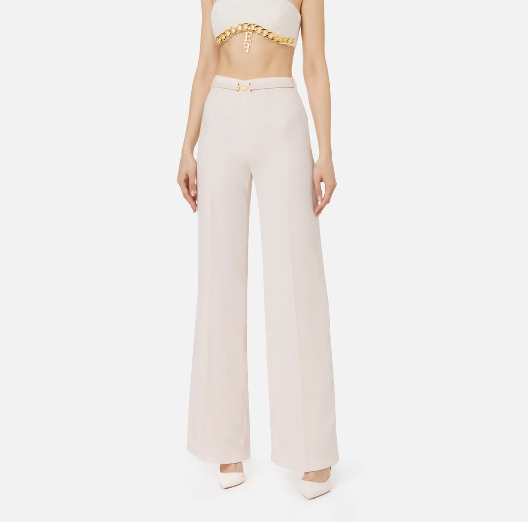 Palazzo trousers in flowing crêpe fabric with belt