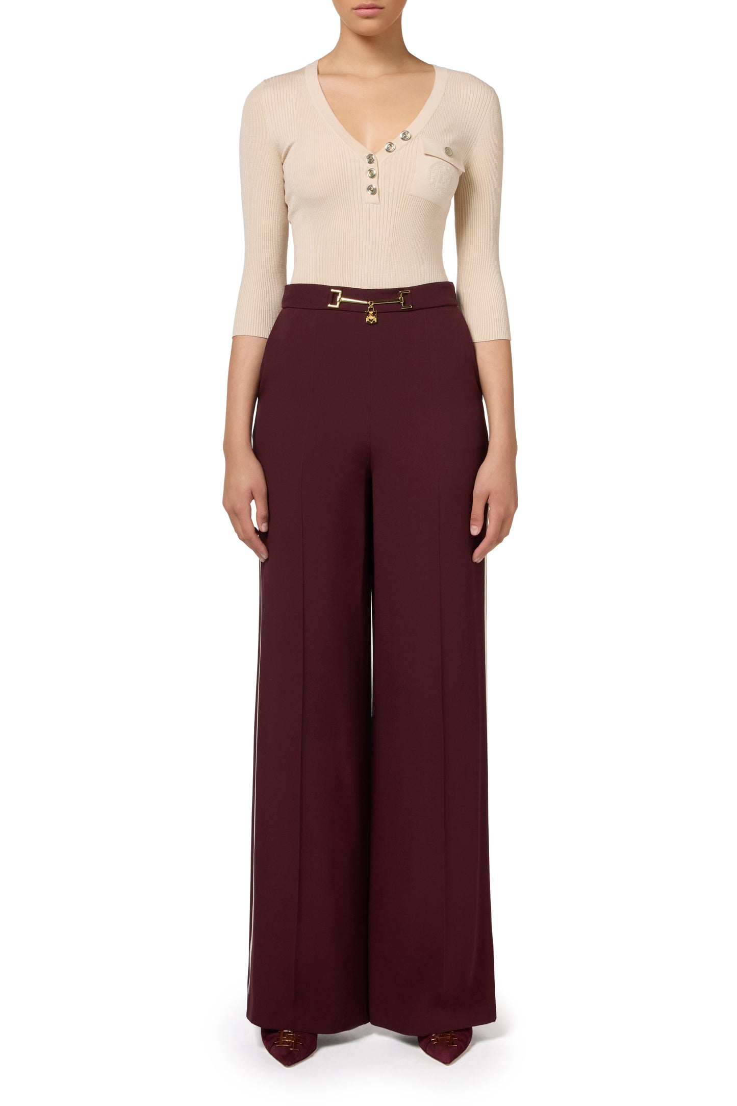 Palazzo trousers in enver satin fabric with horsebit