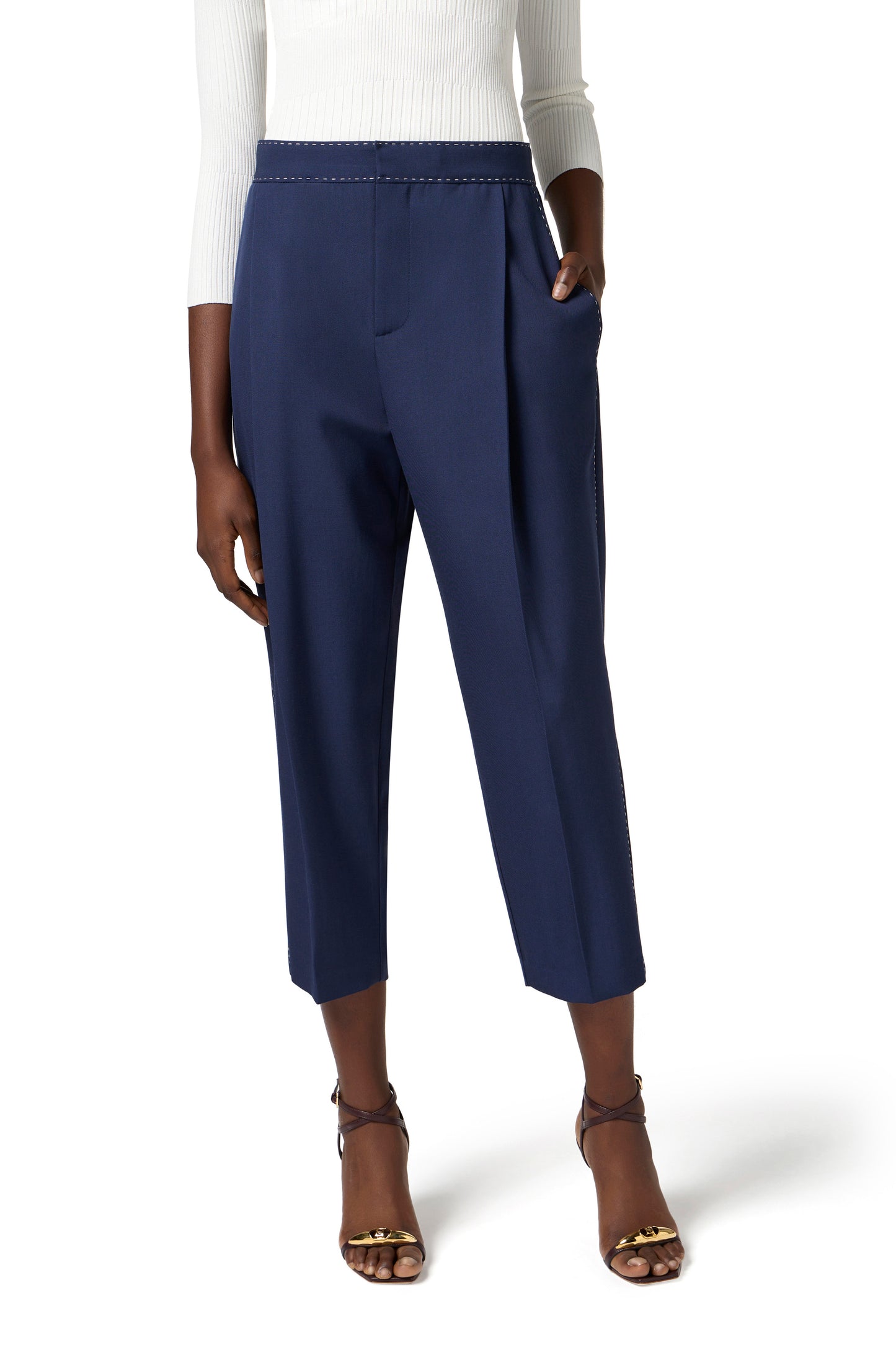 Cool wool trousers with contrasting topstitching