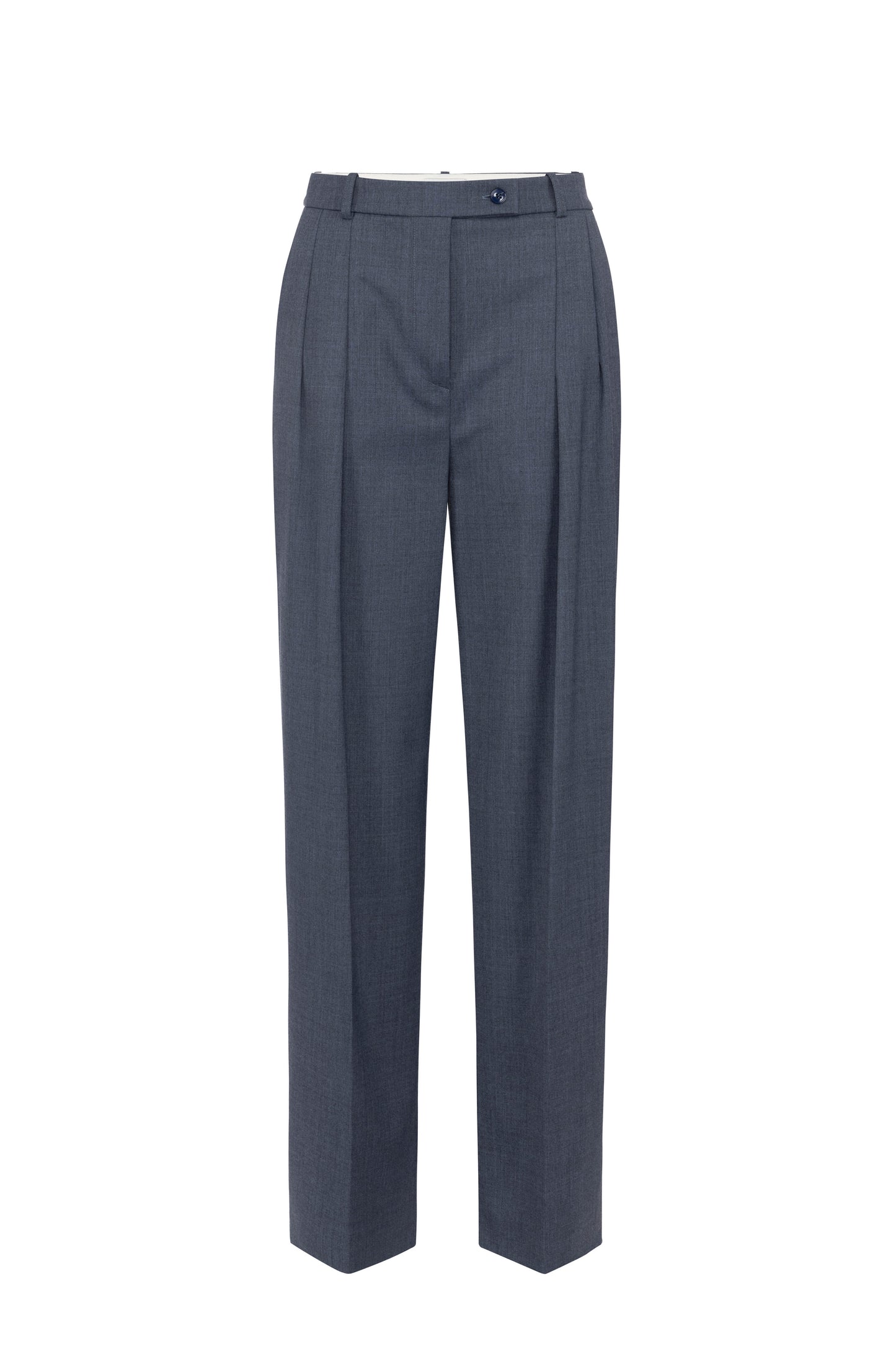 Straight trousers in melange cool wool fabric with double darts