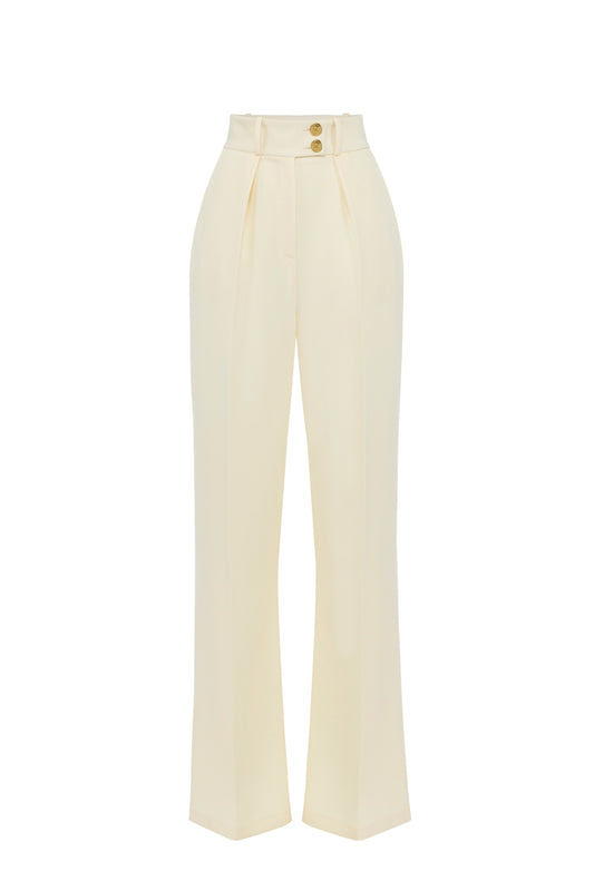 Flowing crêpe trousers with golden buttons