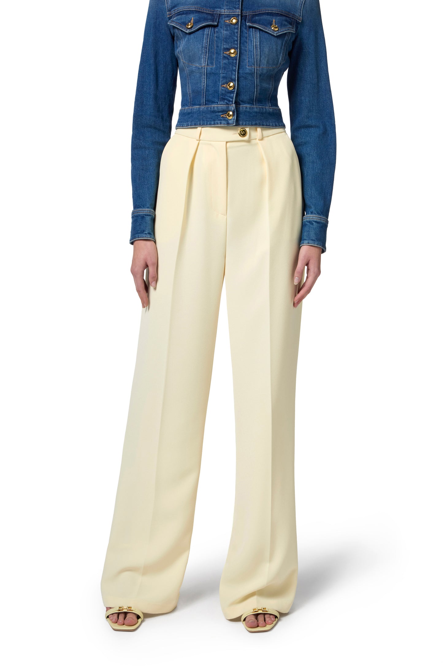 Flowing crêpe trousers with golden buttons