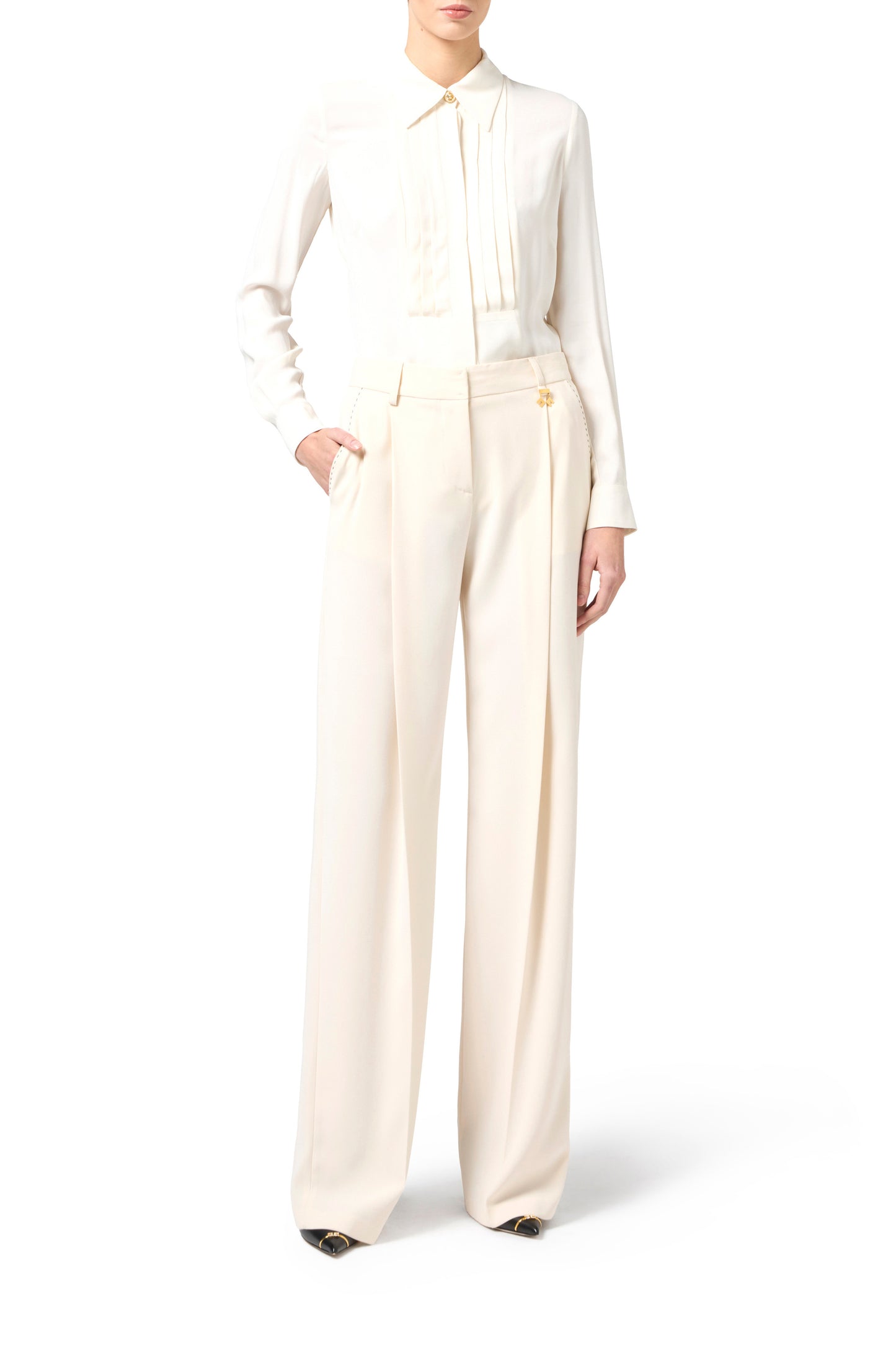 Crêpe trousers with contrasting topstitching