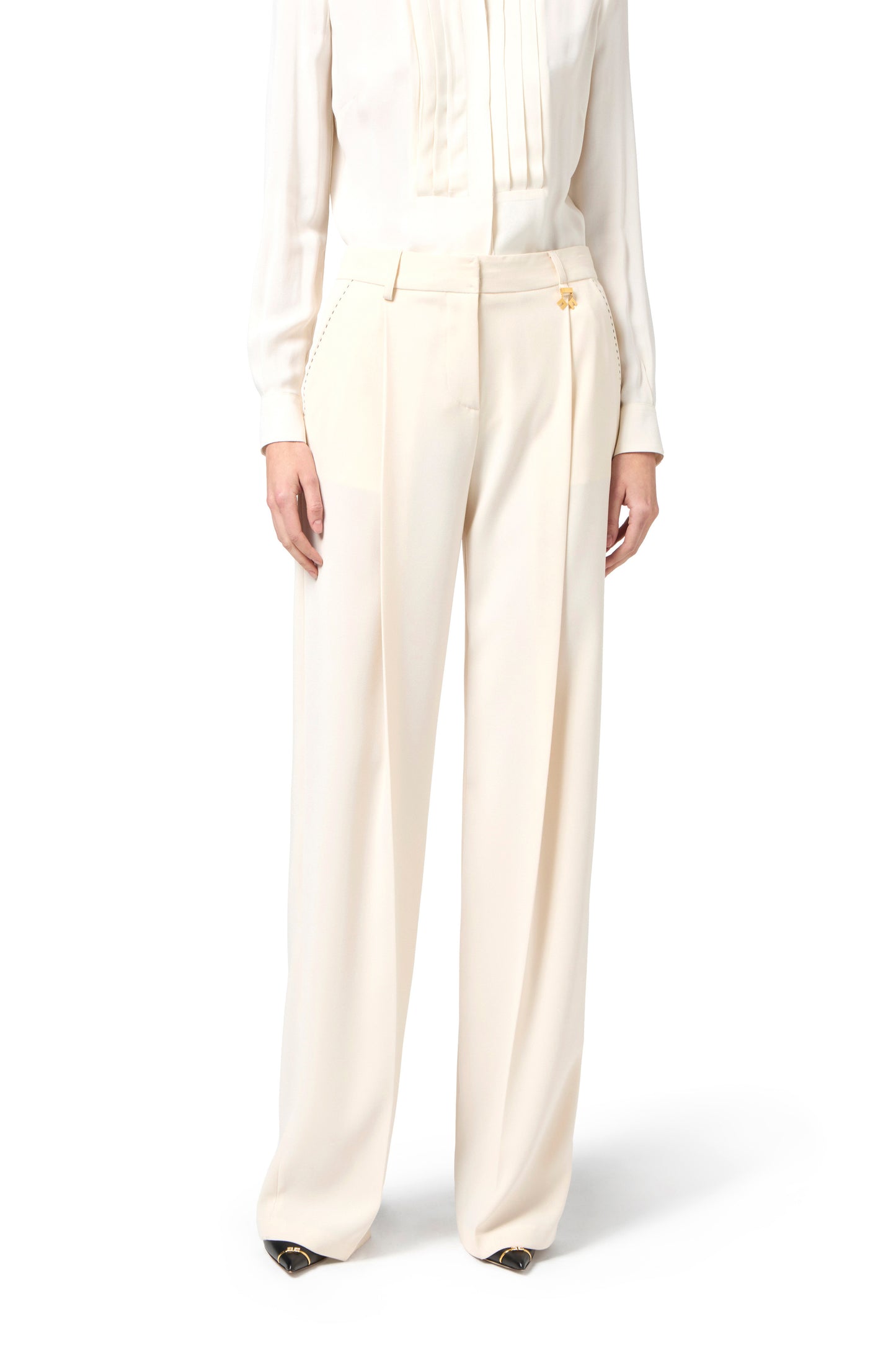 Crêpe trousers with contrasting topstitching