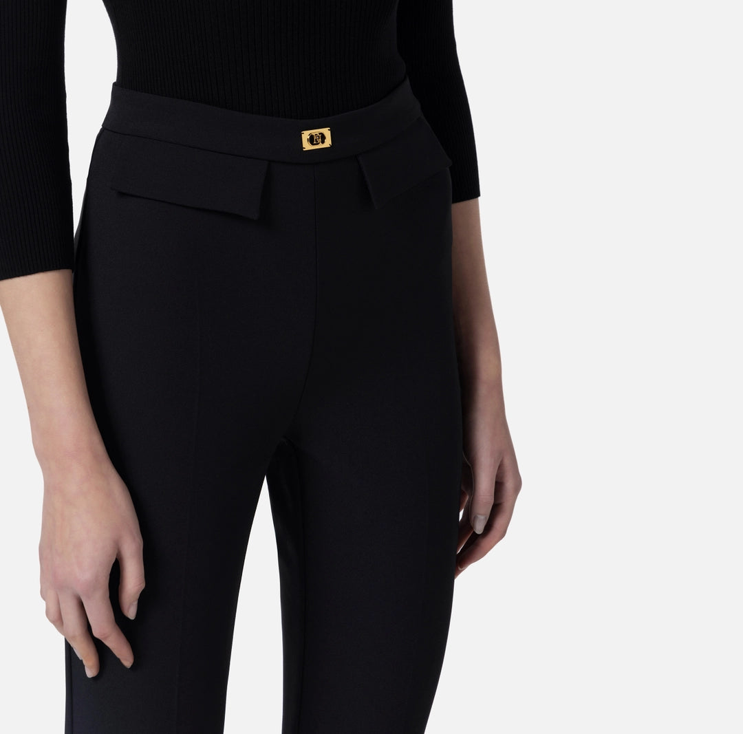 Crêpe slim-fit trousers with logo plaque