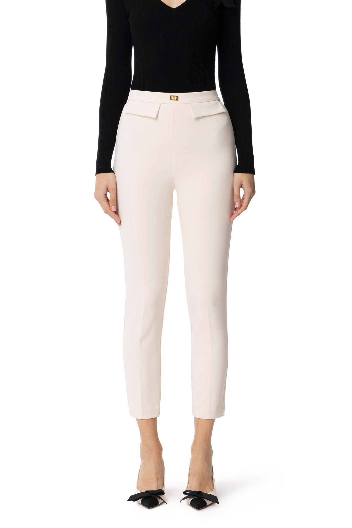 Crêpe slim-fit trousers with logo plaque