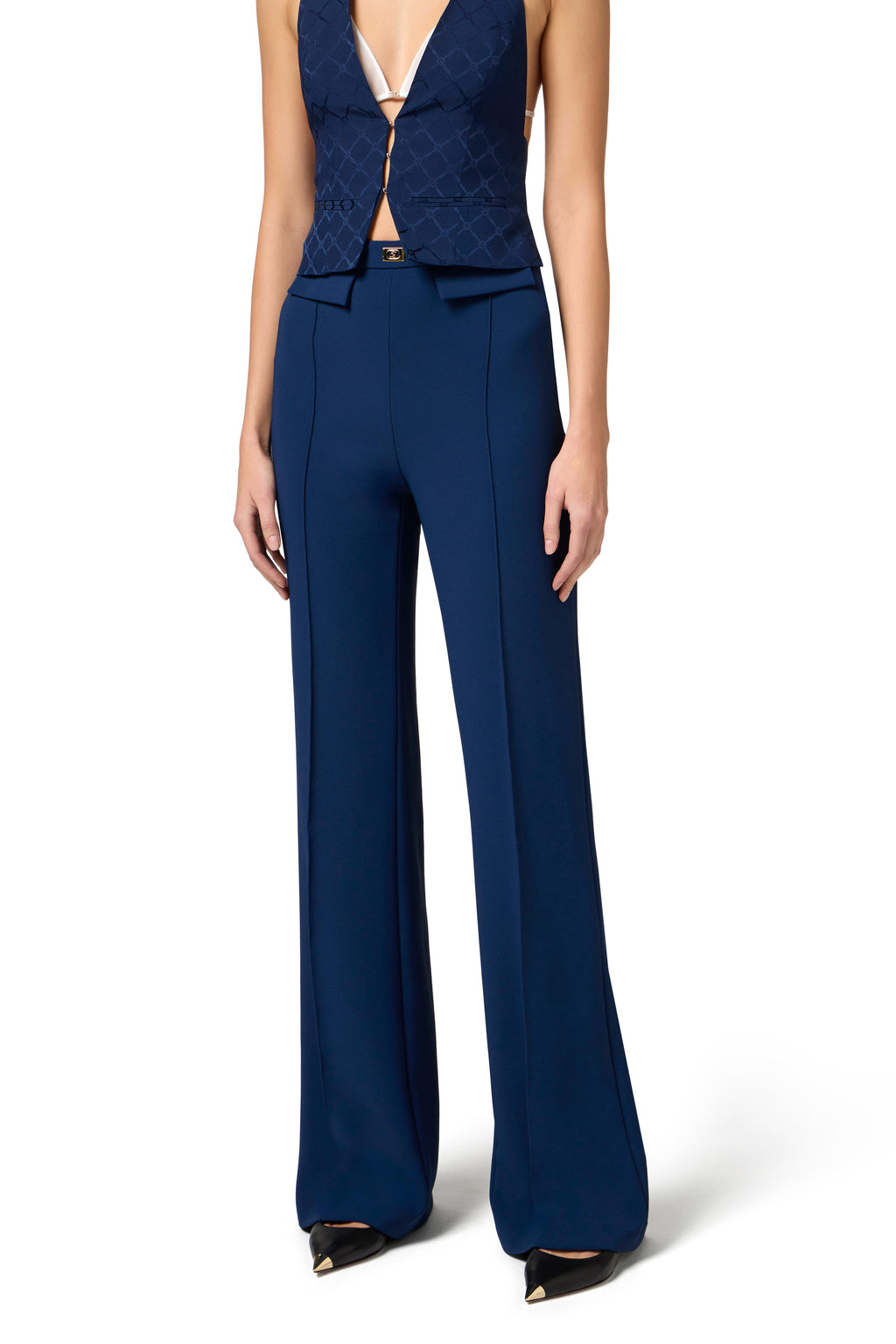 Trousers in crêpe fabric with logo plaque | LAST PIECE: 42/44