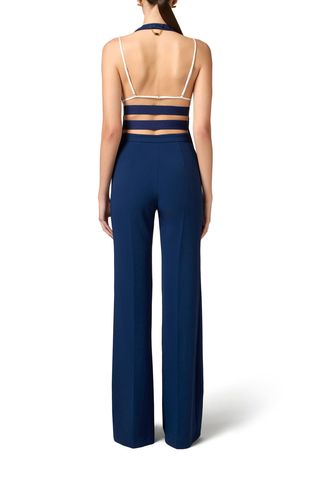 Trousers in crêpe fabric with logo plaque | LAST PIECE: 42/44