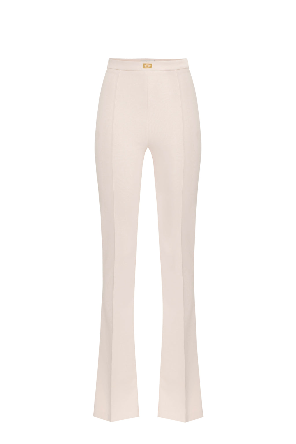 Crêpe bell-bottom trousers with logo plaque | LAST PIECE: 44