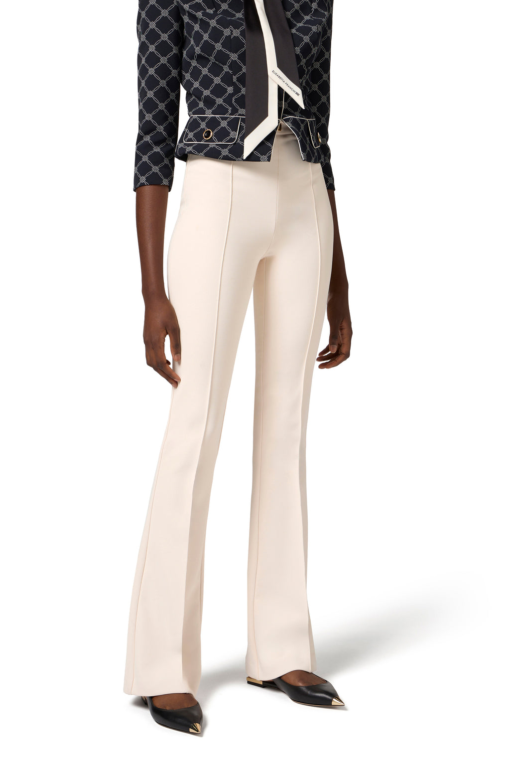 Crêpe bell-bottom trousers with logo plaque | LAST PIECE: 44