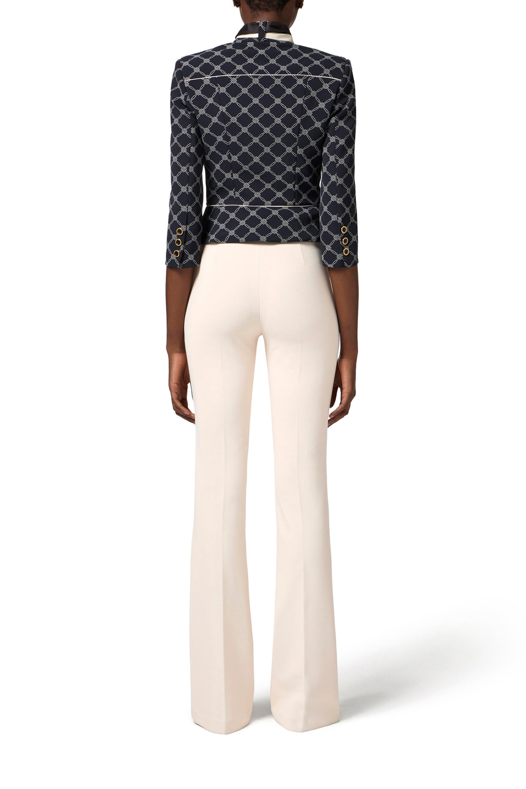 Crêpe bell-bottom trousers with logo plaque | LAST PIECE: 44