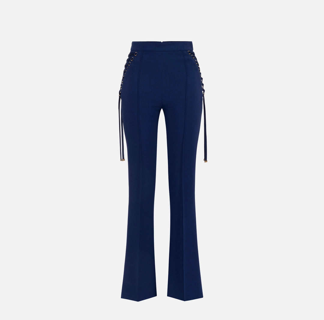 Crêpe bell-bottom trousers with criss-cross laces