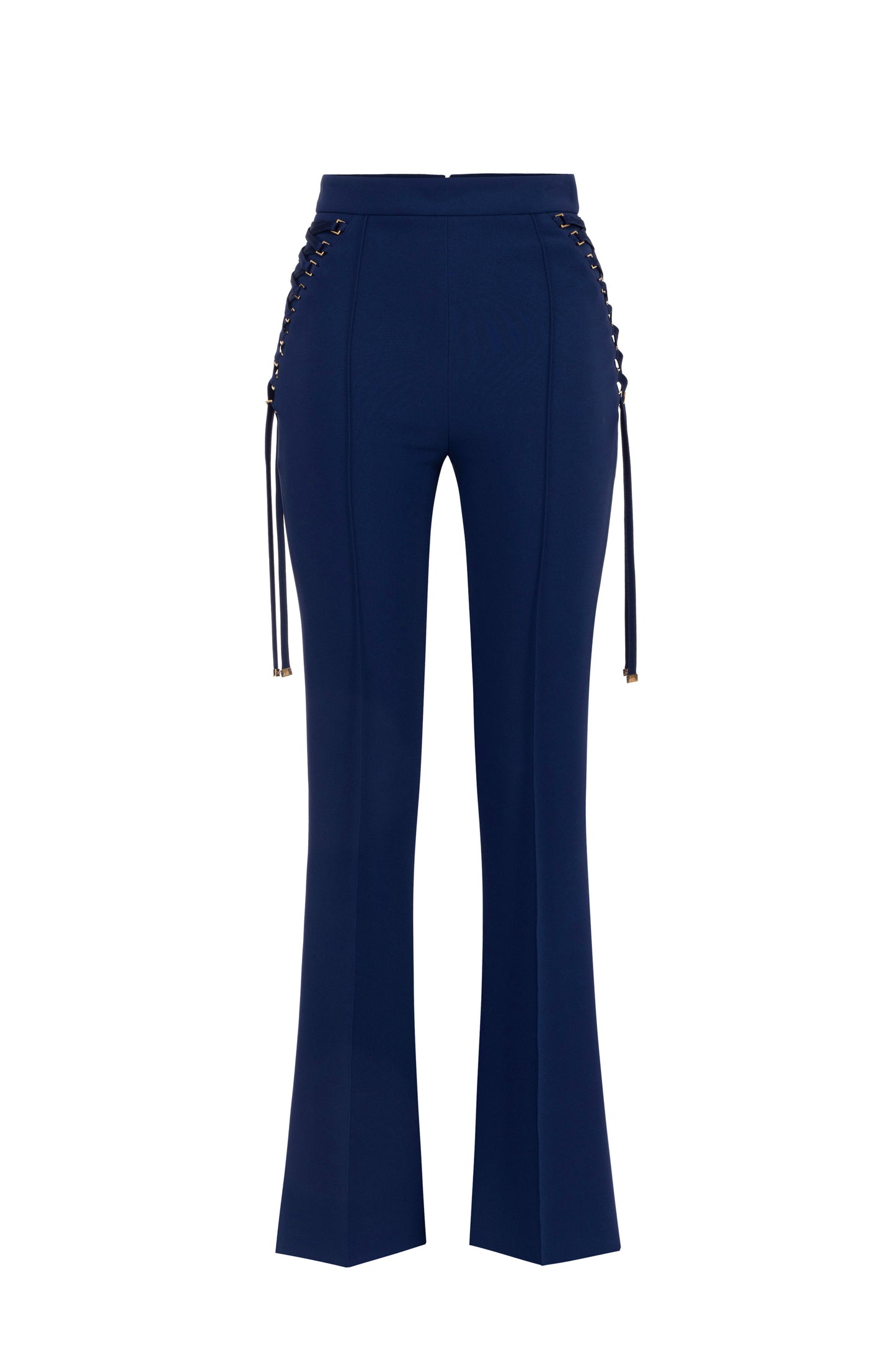 Crêpe bell-bottom trousers with criss-cross laces