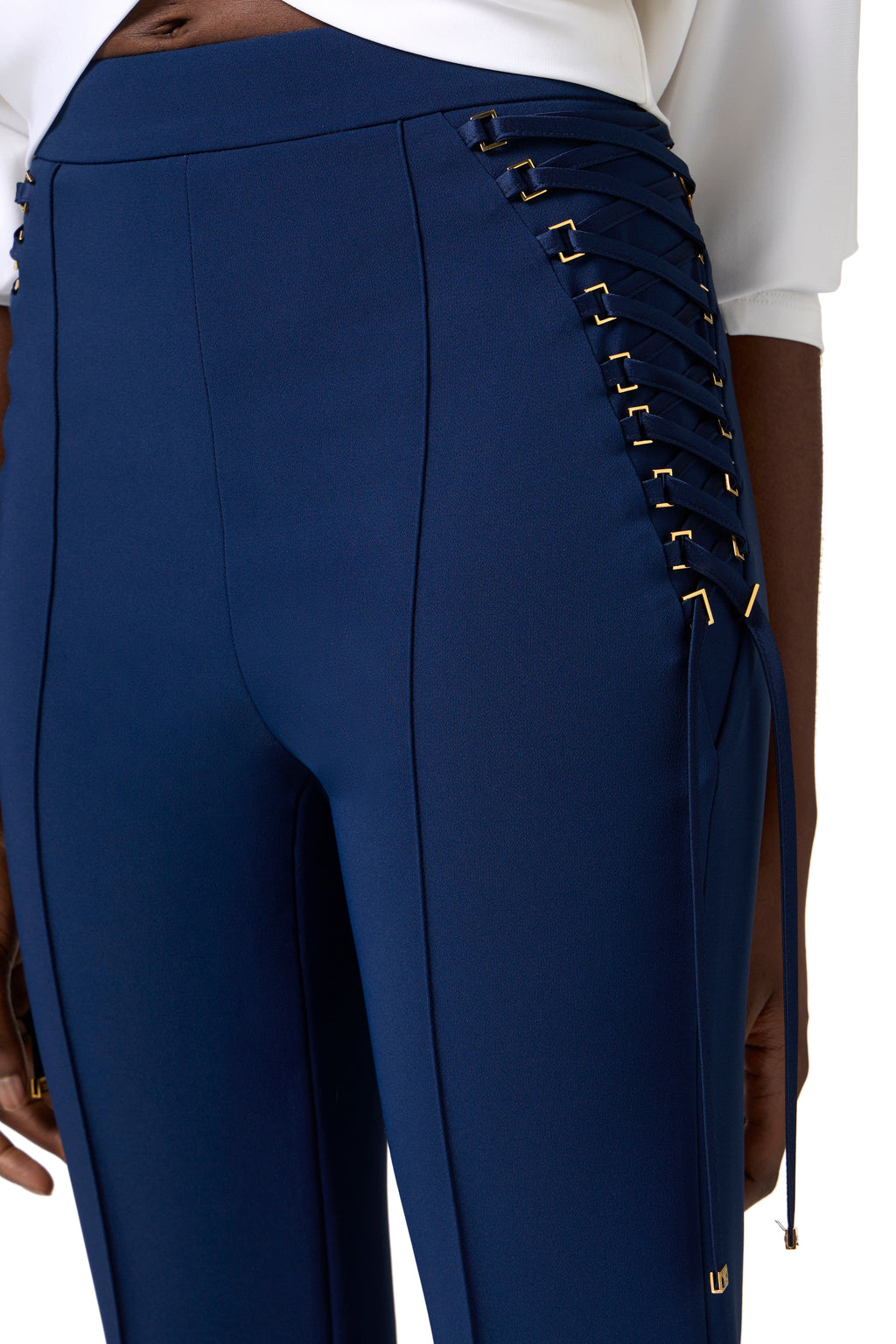 Crêpe bell-bottom trousers with criss-cross laces | LAST PIECE: 44