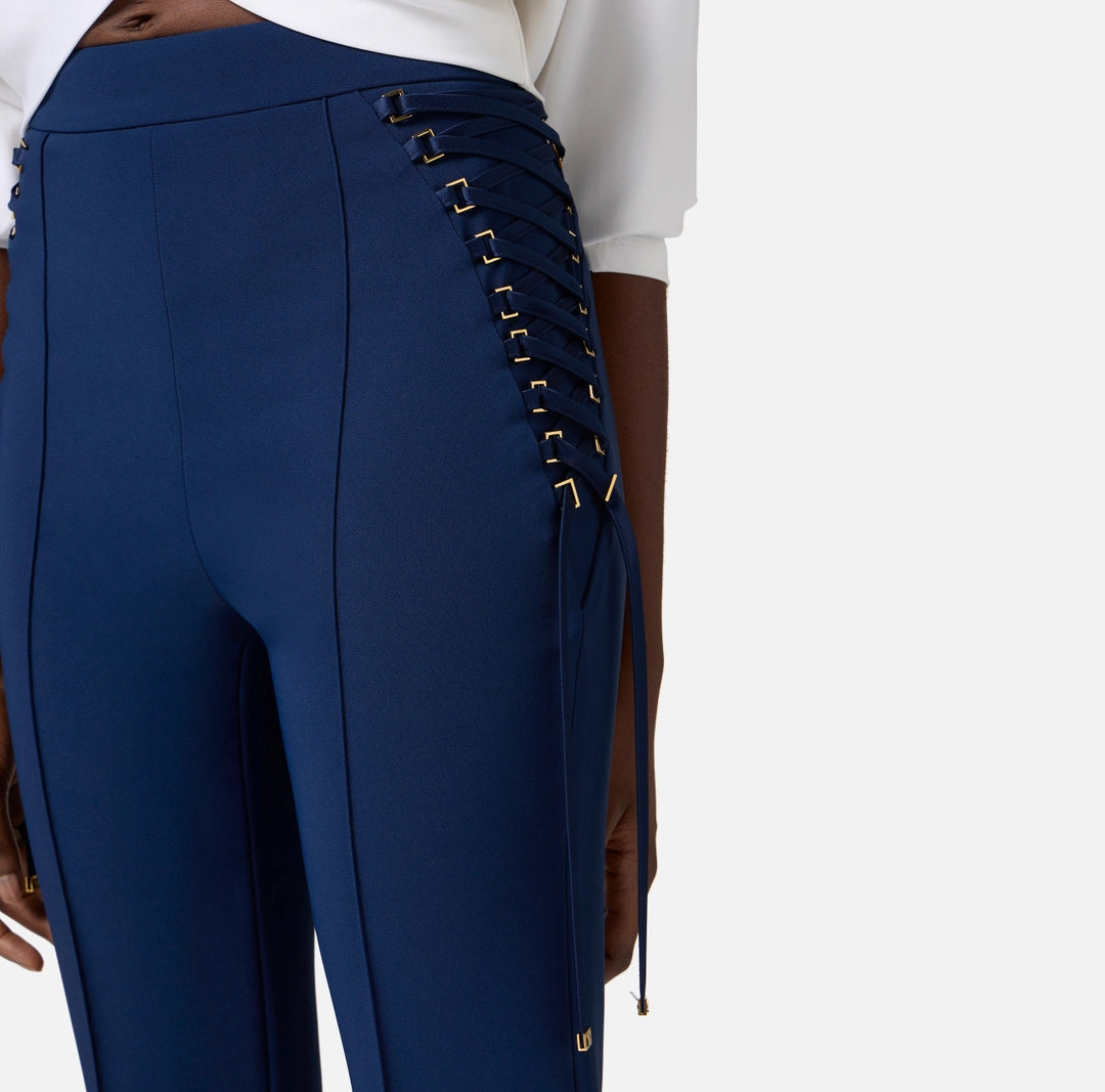 Crêpe bell-bottom trousers with criss-cross laces