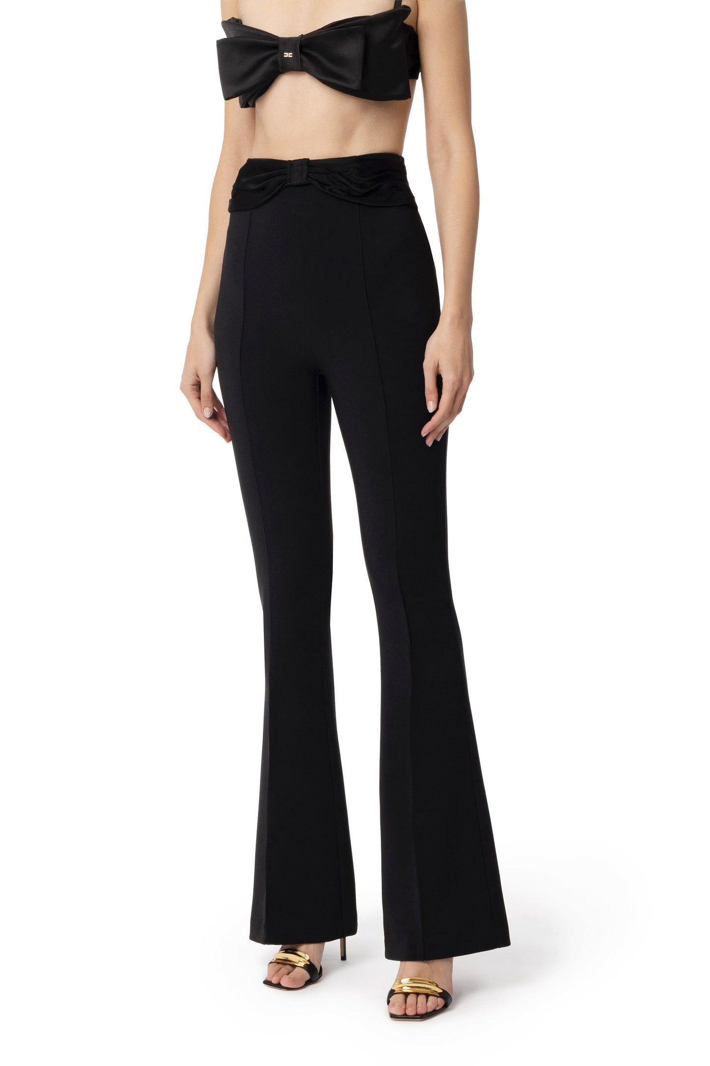 Crêpe trousers with satin bow