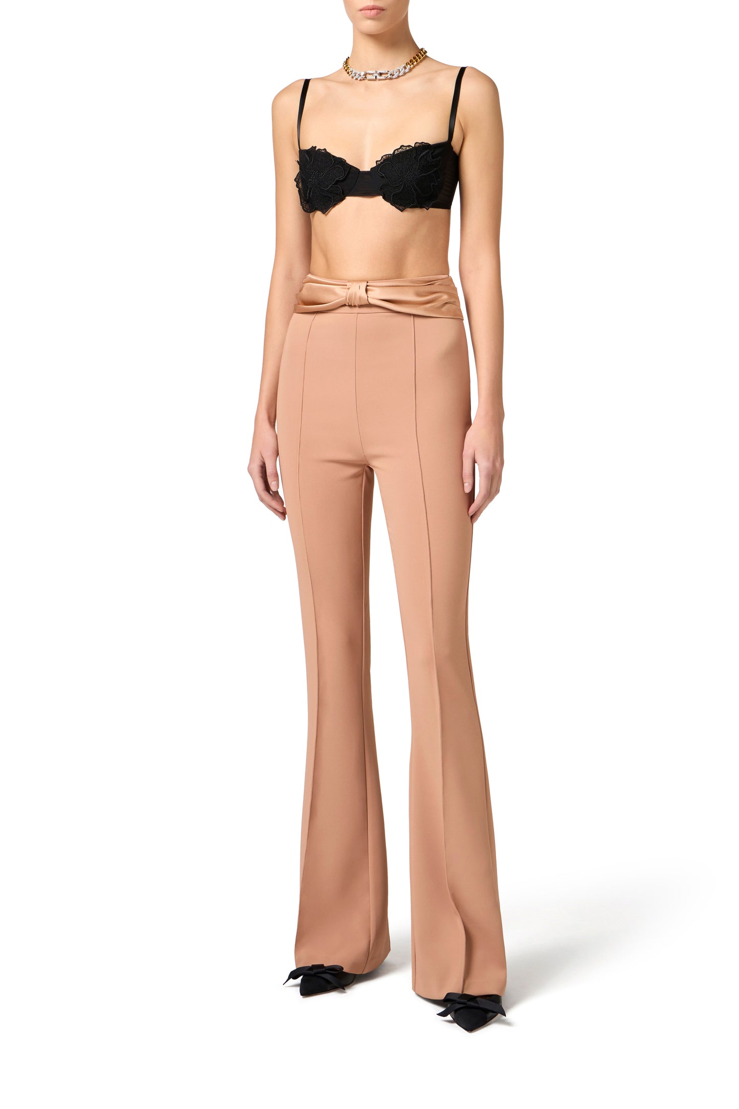 Crêpe trousers with satin bow