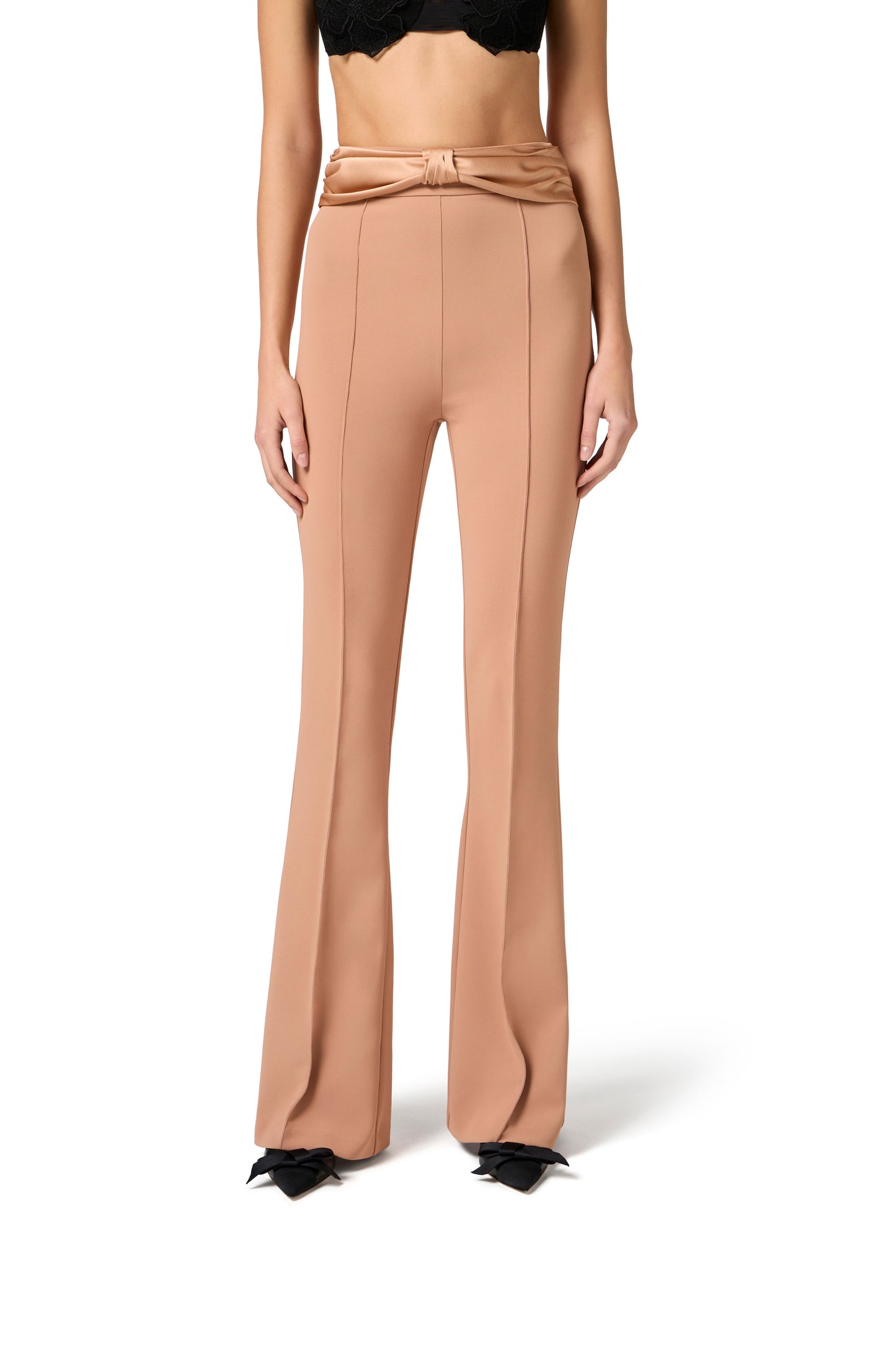 Crêpe trousers with satin bow