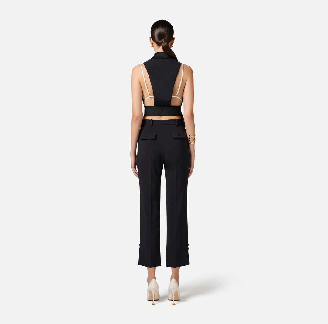 Crêpe tuxedo trousers with satin bands