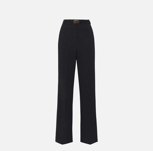 Crêpe trousers with satin bands