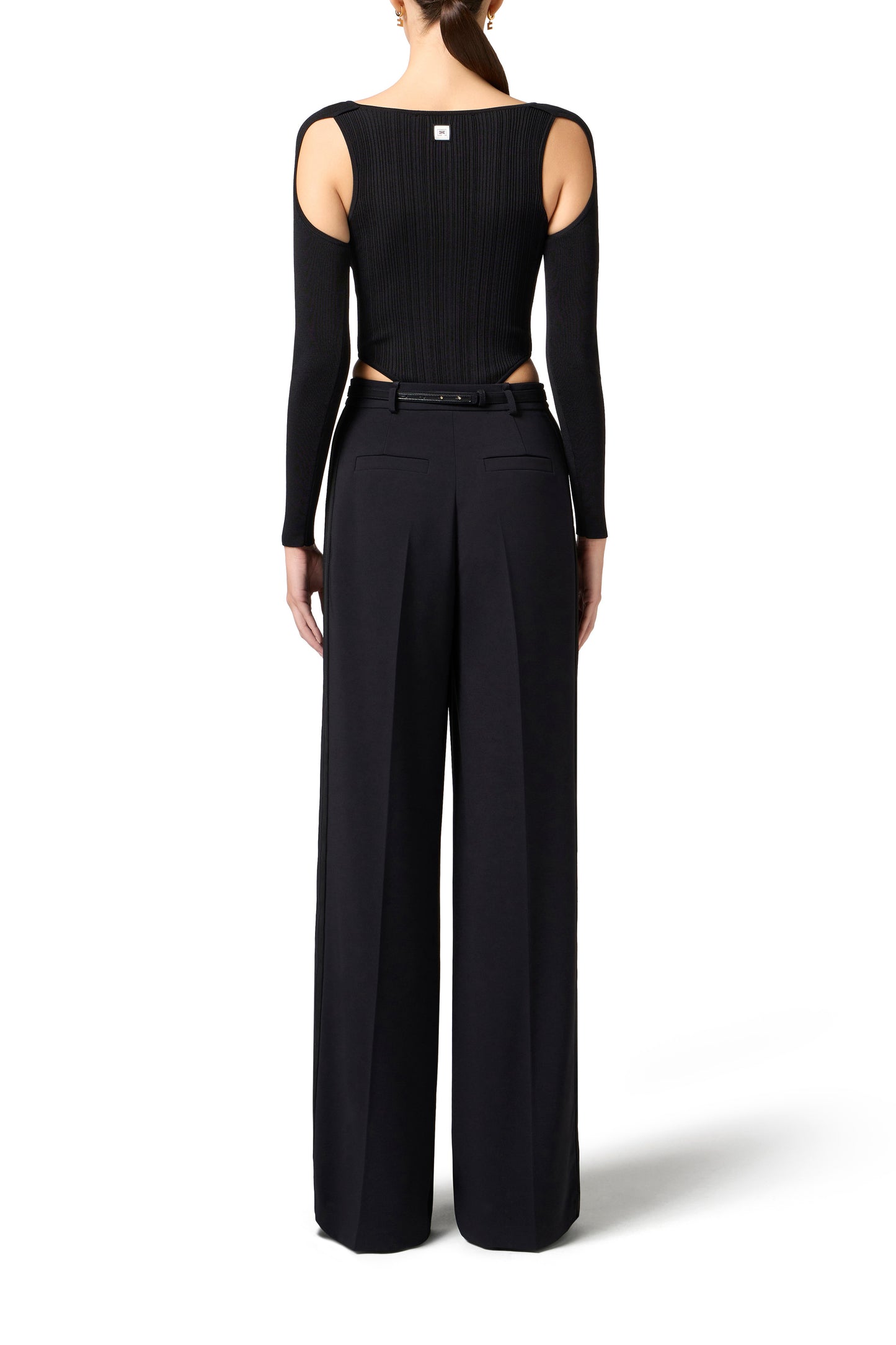 Crêpe trousers with satin bands