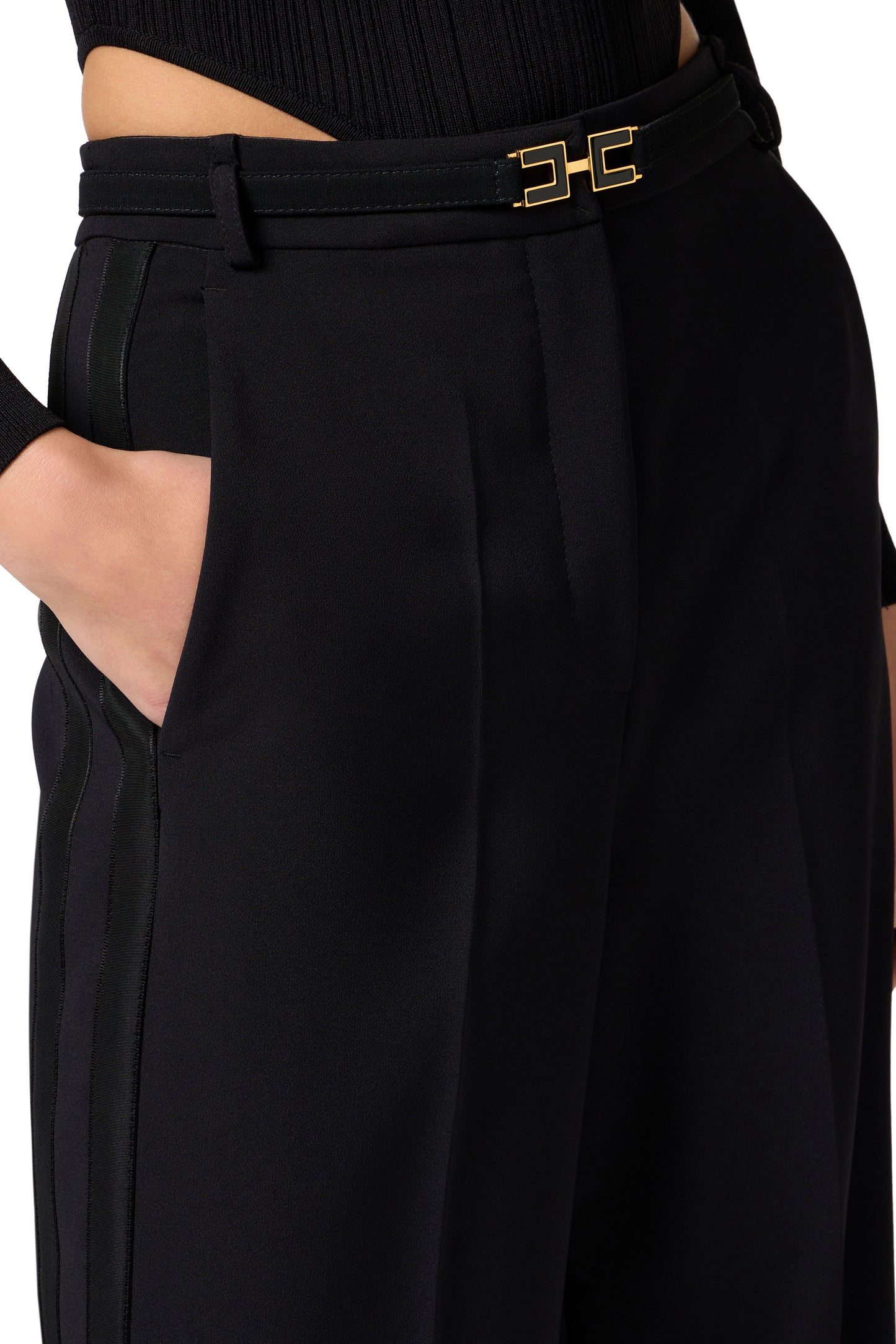 Crêpe trousers with satin bands