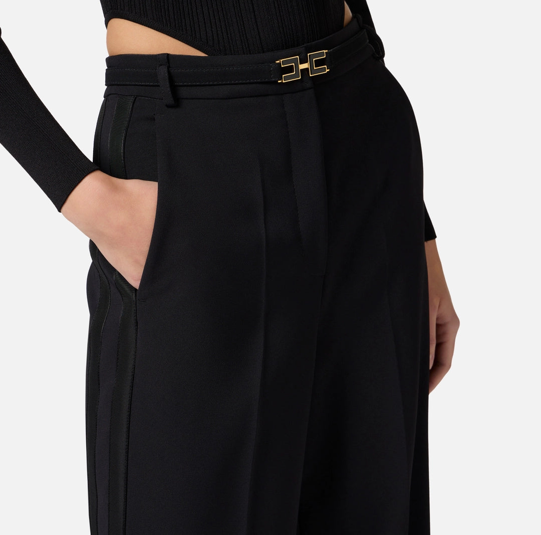 Crêpe trousers with satin bands