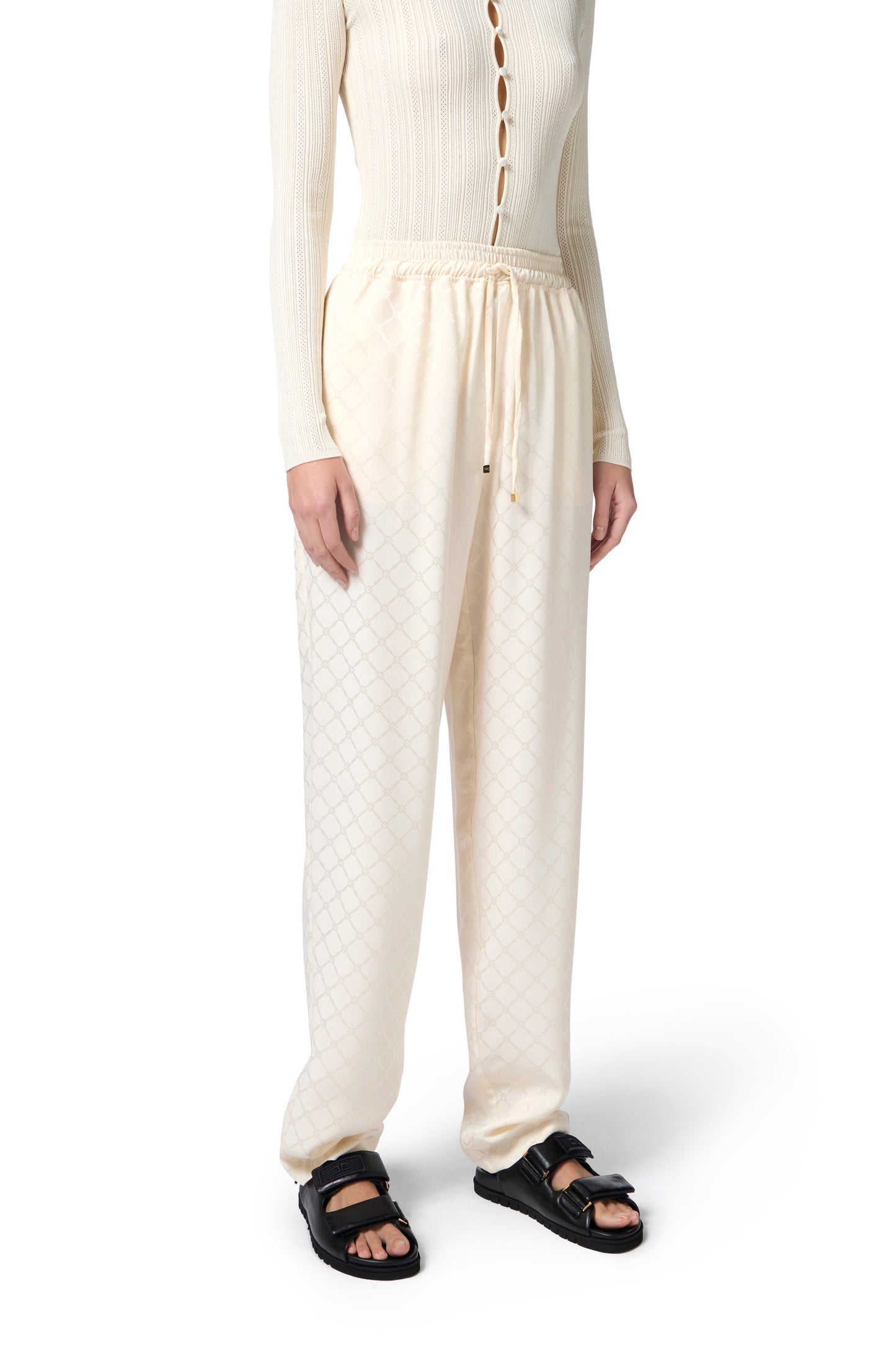 Satin jogger trousers with jacquard diamond