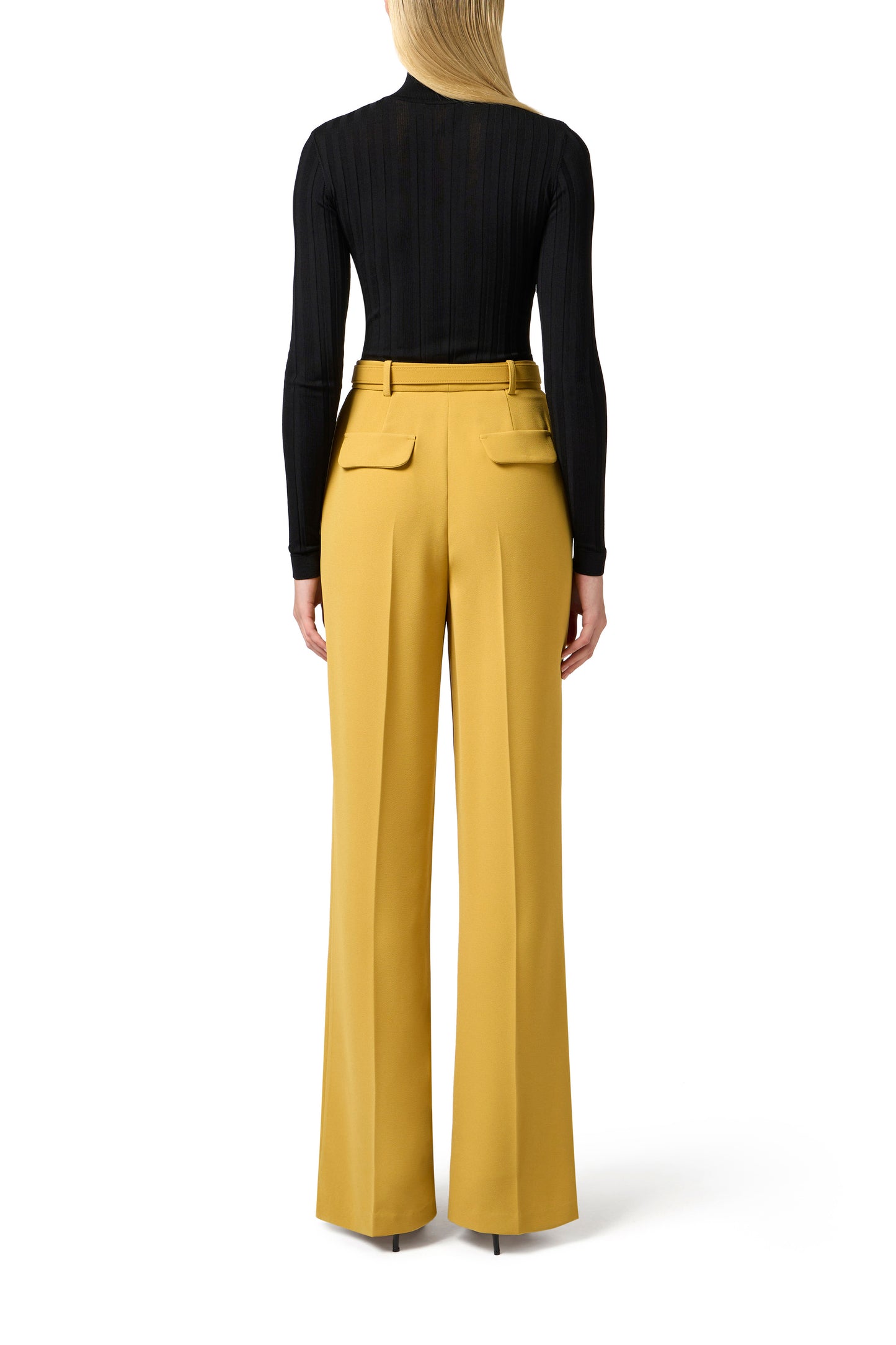 Trousers in lightweight crêpe fabric with belt