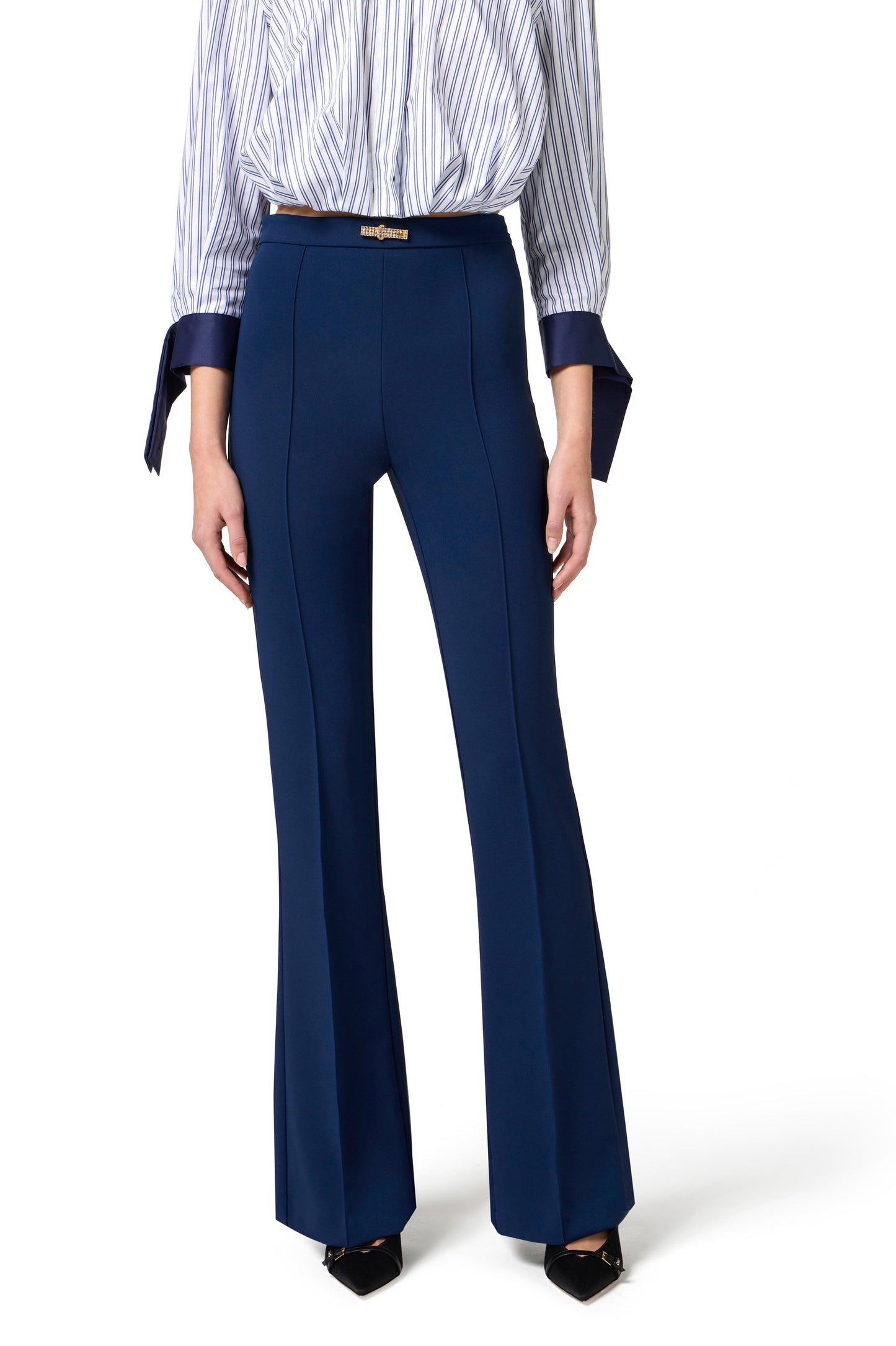 Lightweight double-layer crêpe bell-bottom trousers