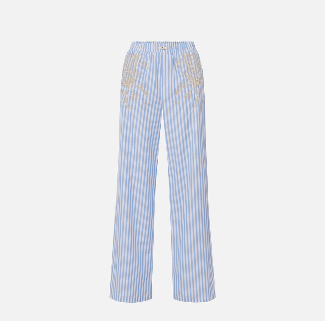 Cotton poplin trousers with embroideries