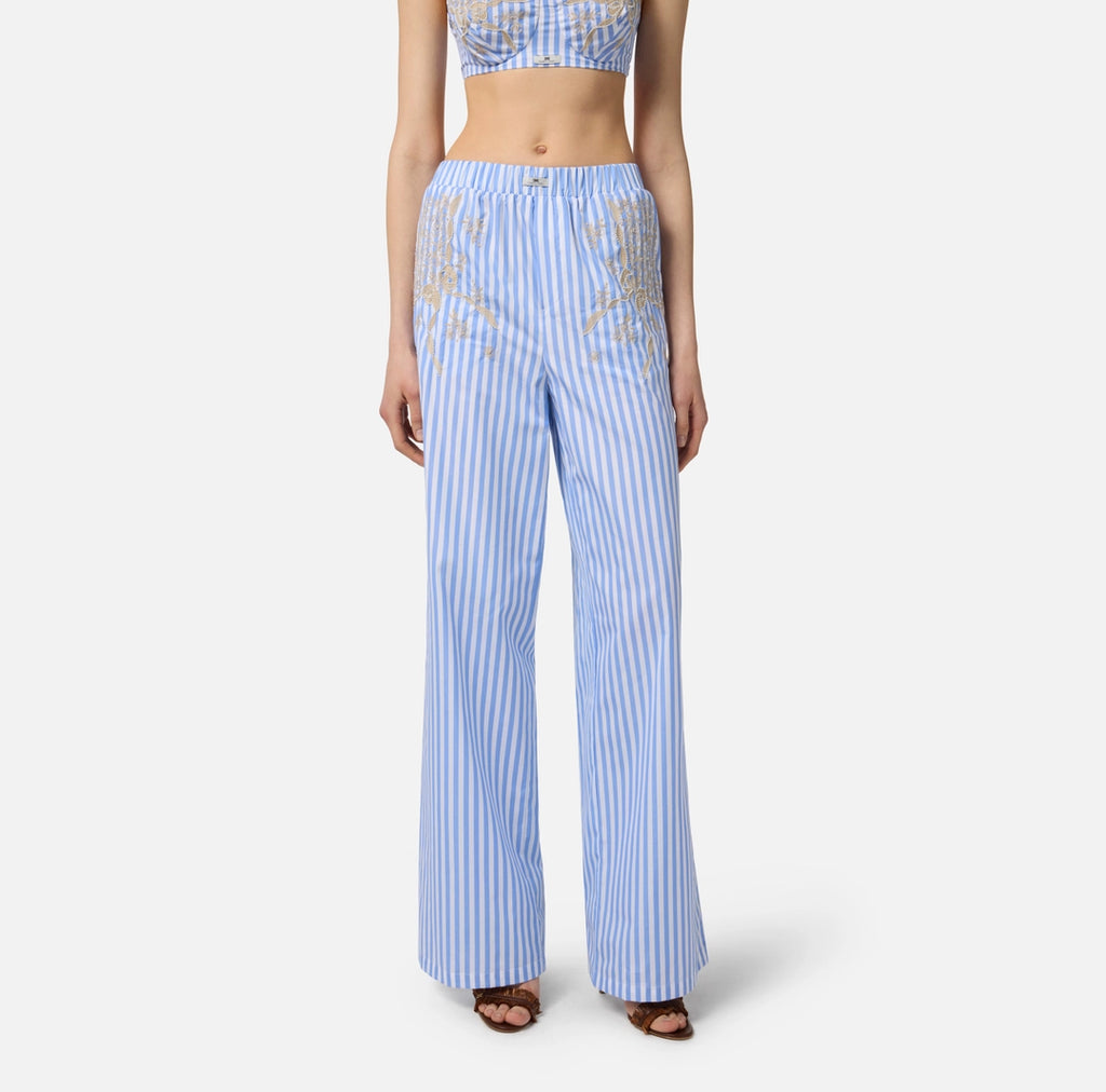 Cotton poplin trousers with embroideries