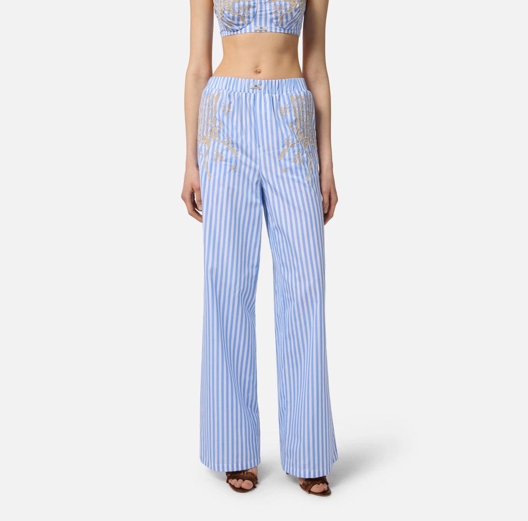 Cotton poplin trousers with embroideries