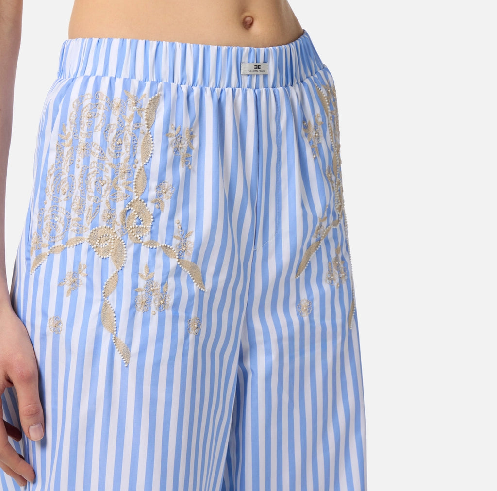 Cotton poplin trousers with embroideries