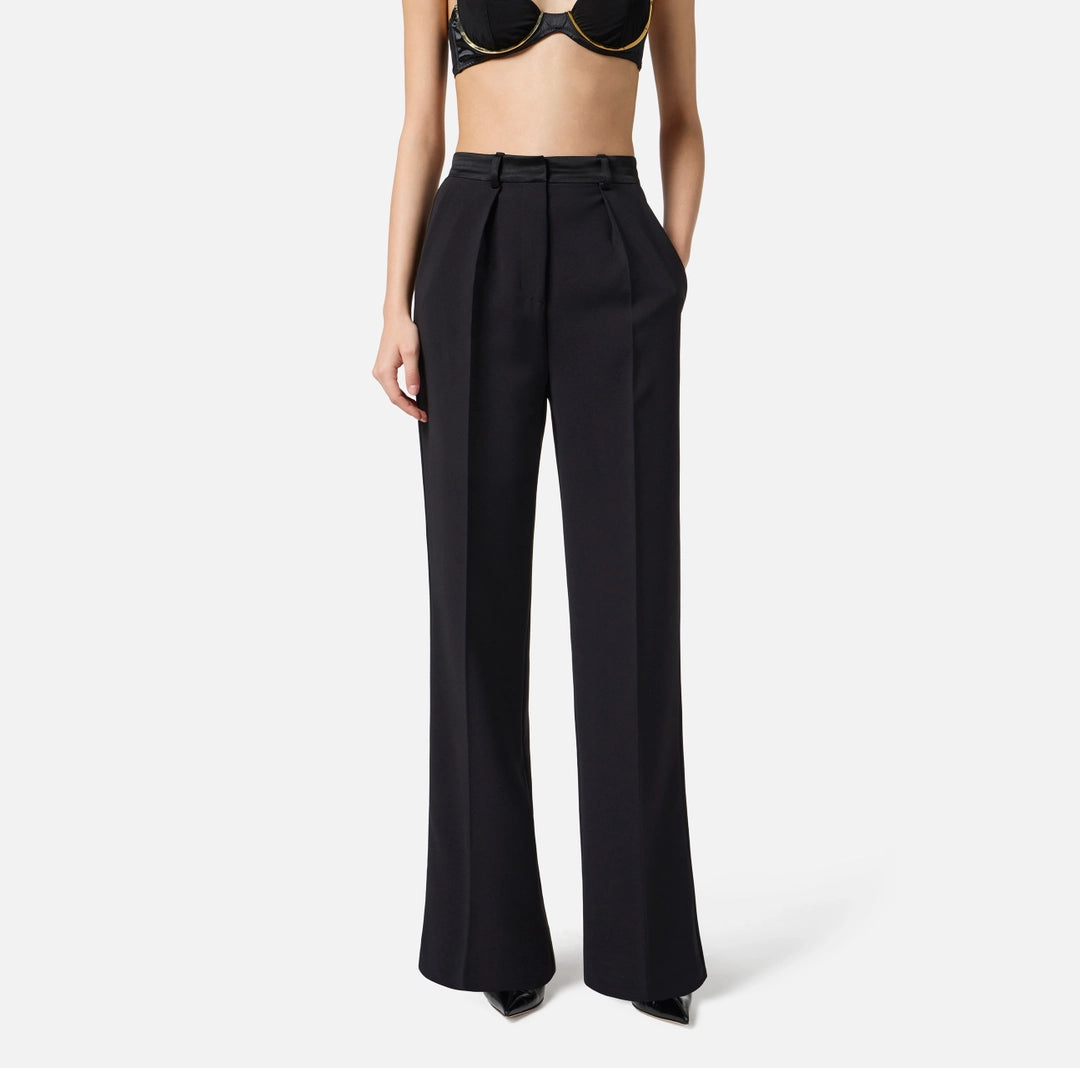 Trousers in lightweight crêpe fabric with tuxedo details