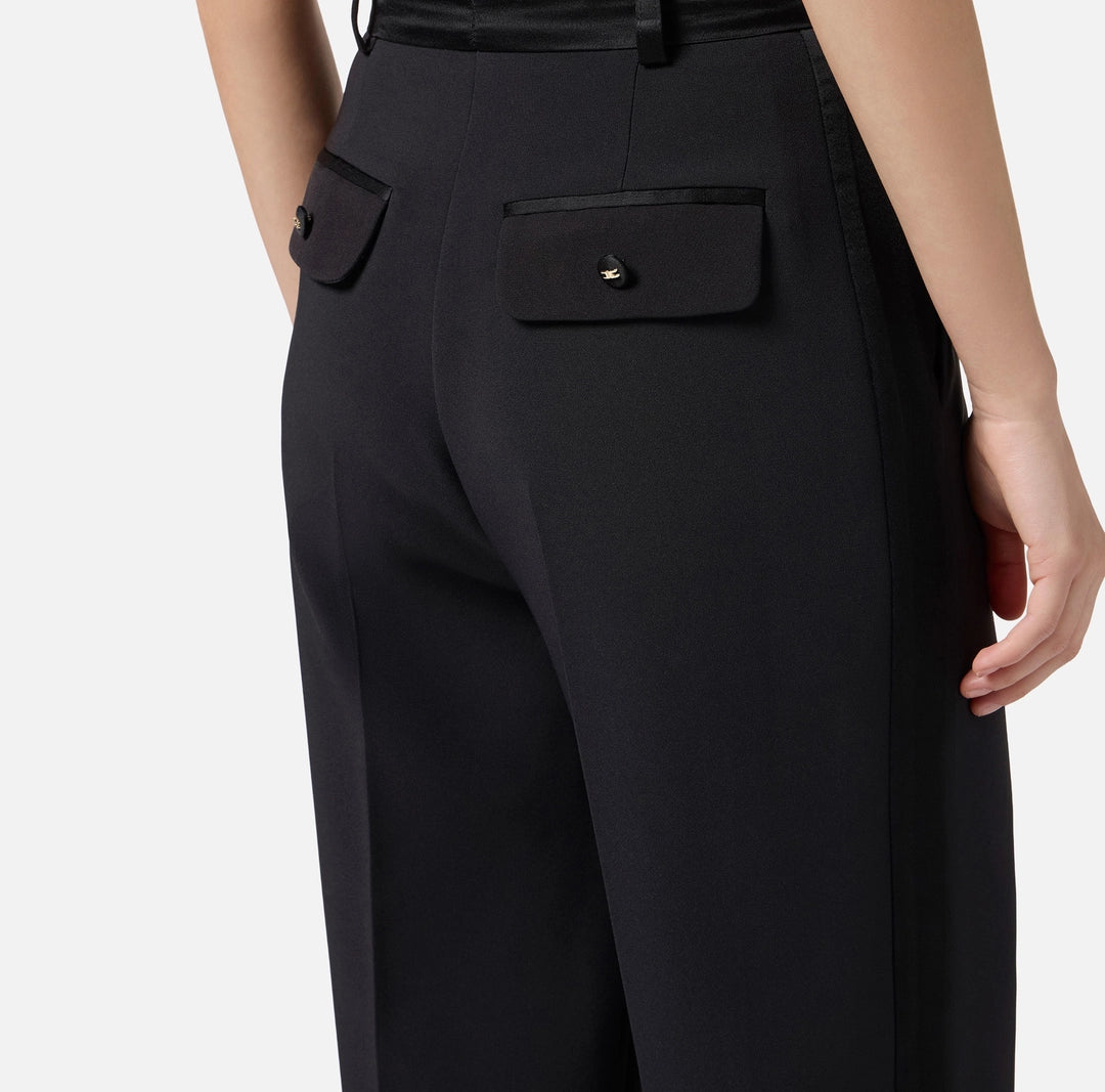Trousers in lightweight crêpe fabric with tuxedo details