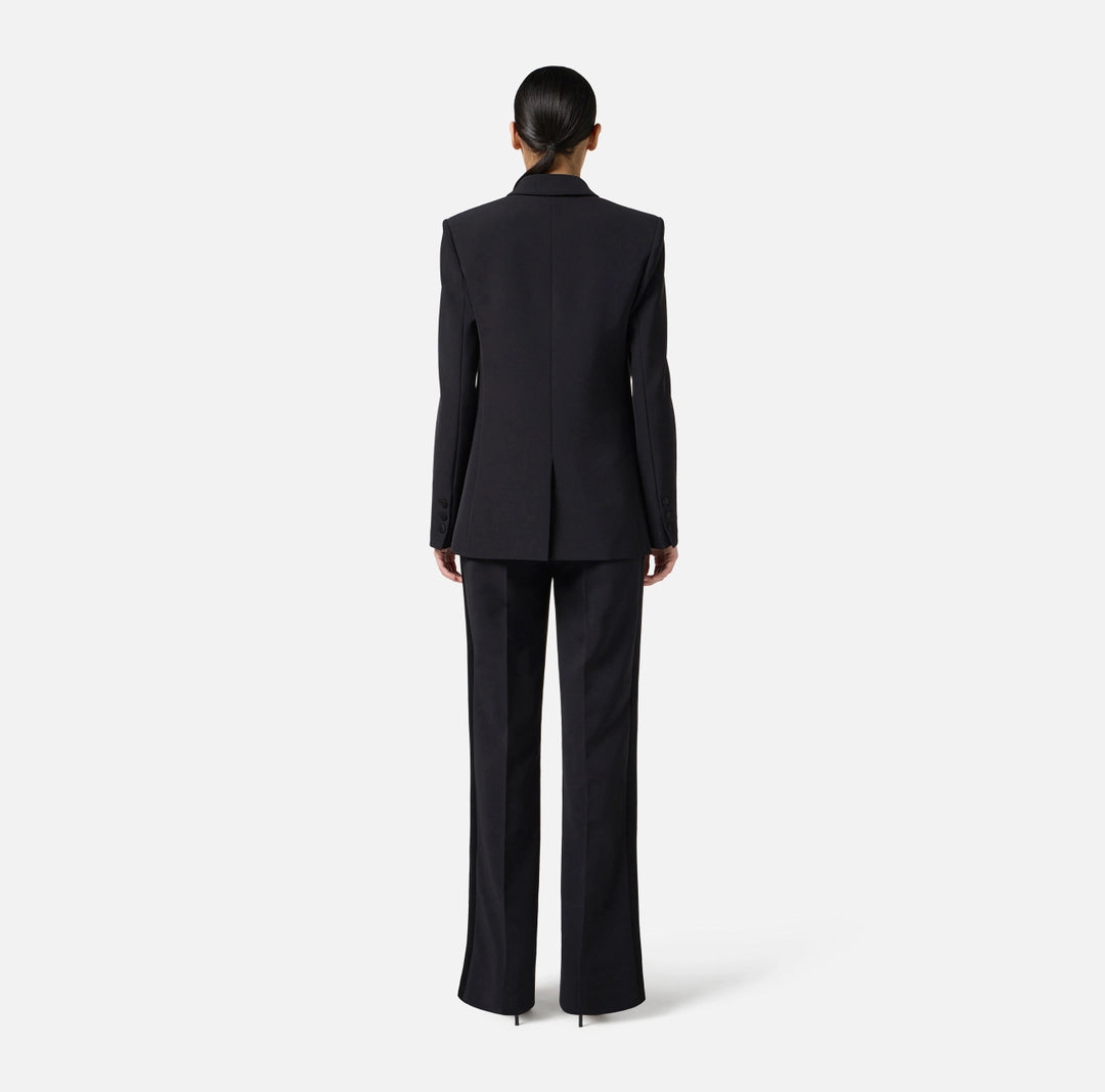 Trousers in lightweight crêpe fabric with tuxedo details