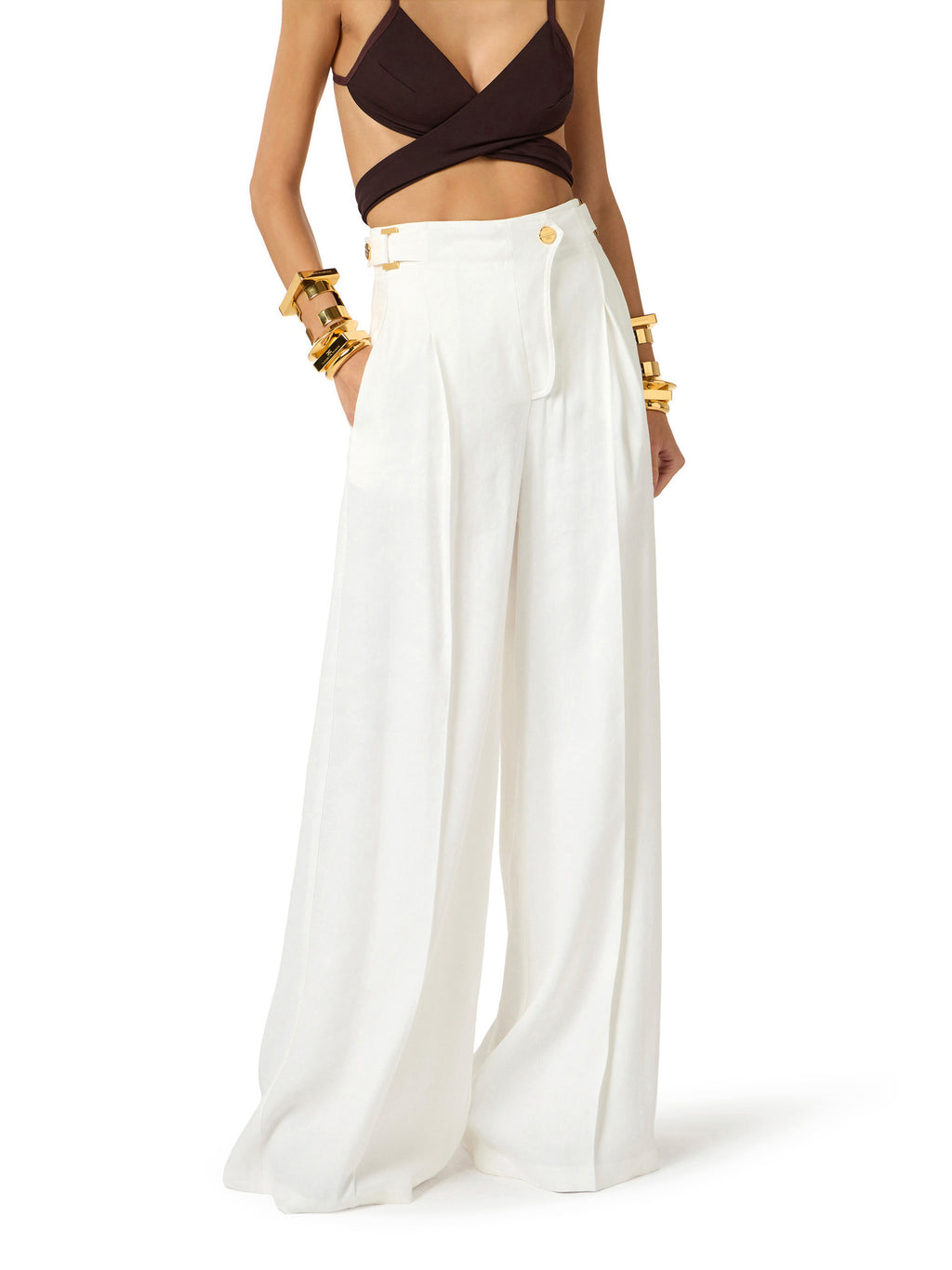 Linen-blend trousers with straps