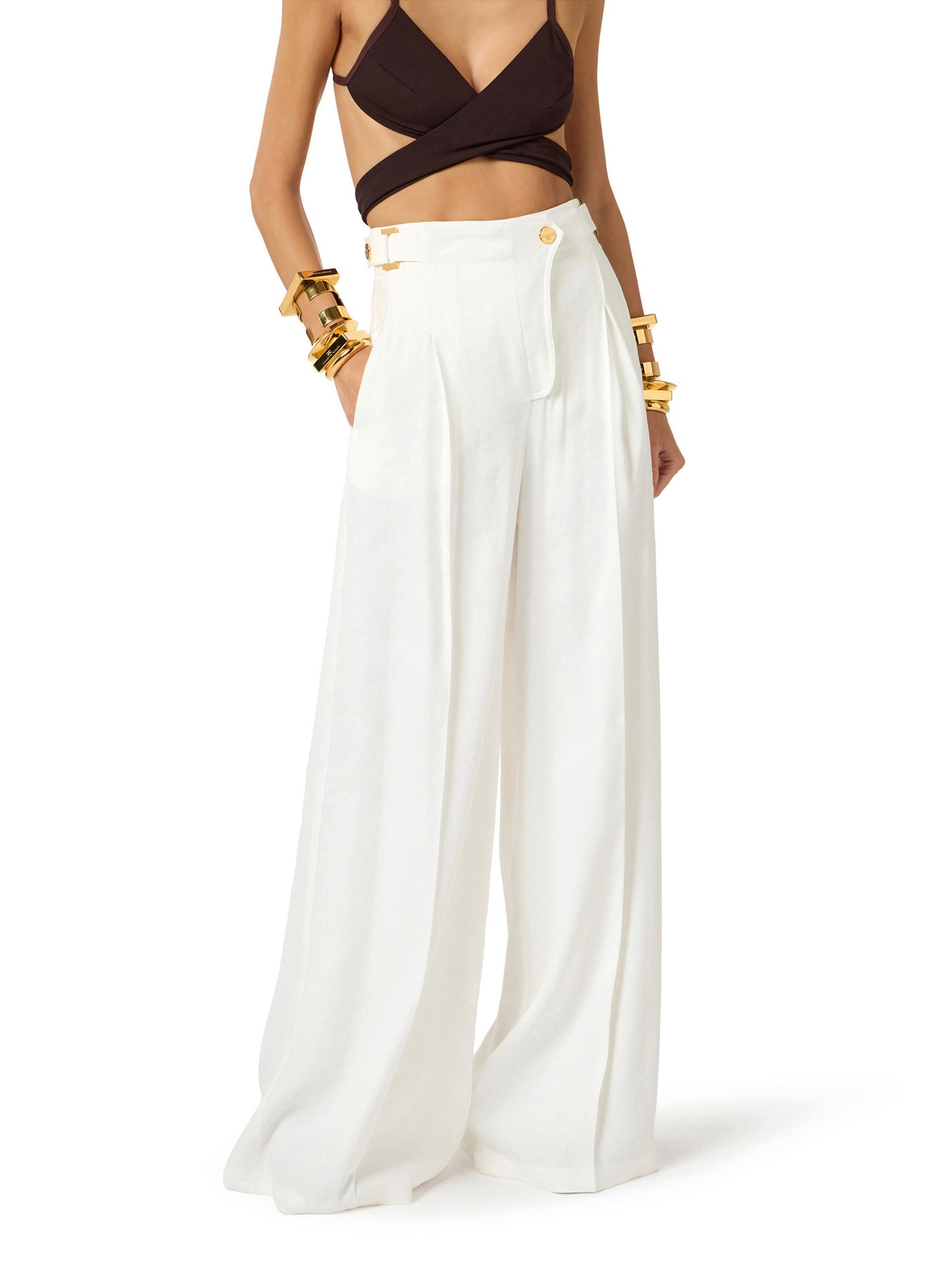 Linen-blend trousers with straps