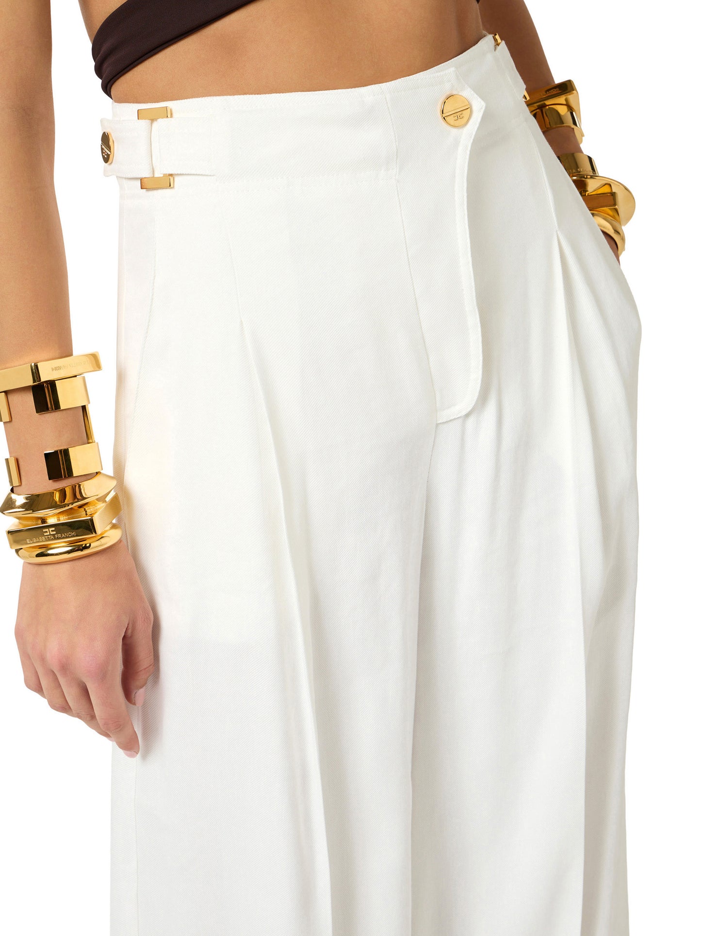 Linen-blend trousers with straps